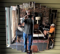 1970s Modernist 9-Panel Multi-Level Decorative Mirror with Bevelled Edge
