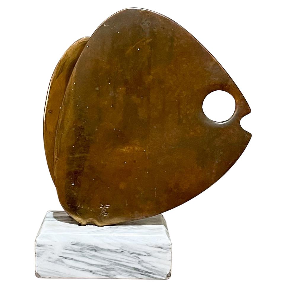 1970s Modernist Sculpture Bronze Fish Marble 39/500