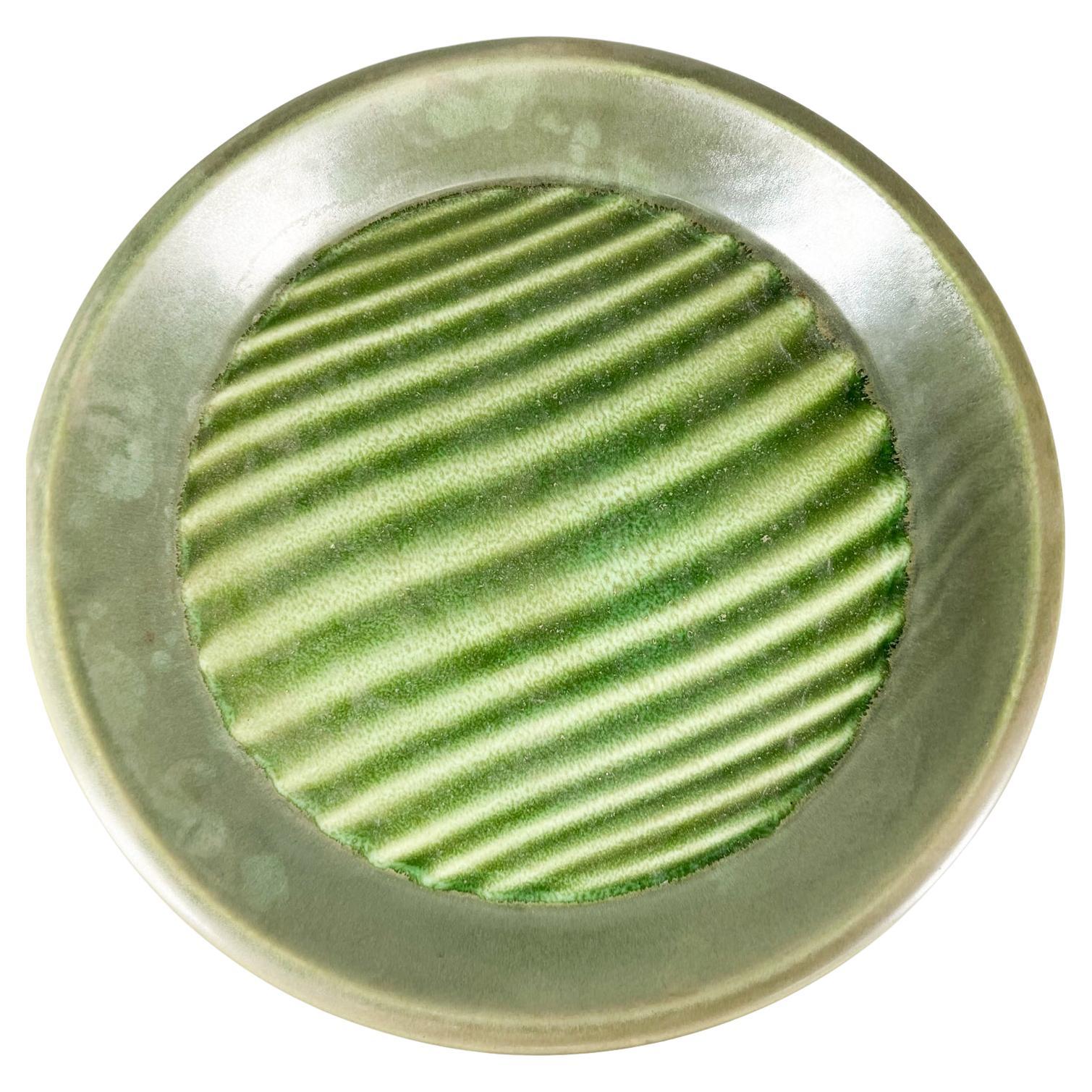 1970s Modernist Art Optical Dish Green Plate Usa For Sale