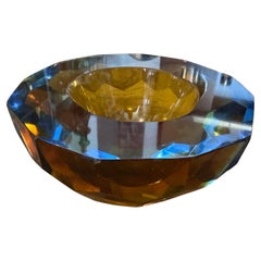 Bol rond moderniste en verre de Murano à facettes bleues et brunes des années 1970 de Mandruzzato