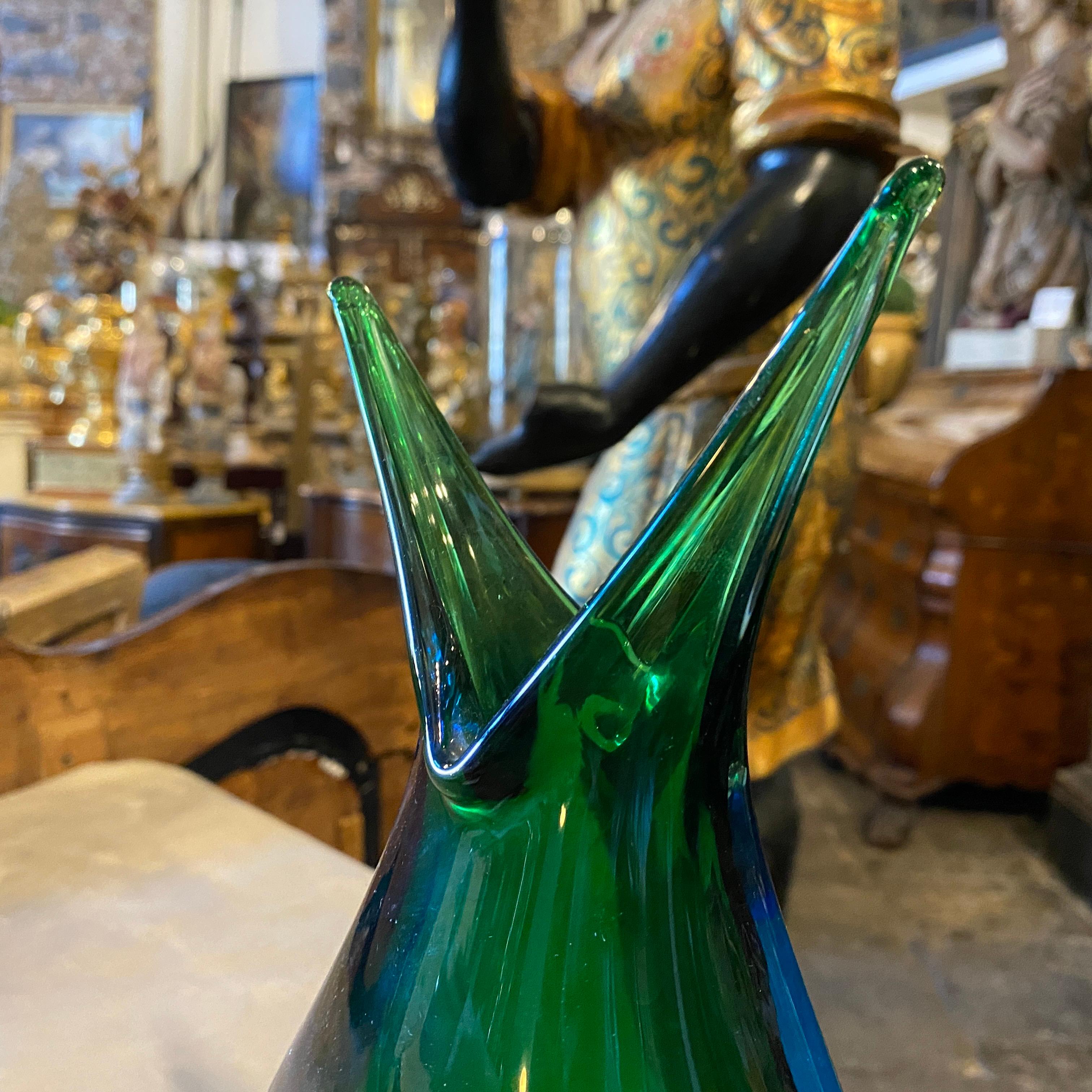 20th Century 1970s Modernist Blue and Green Heavy Murano Glass Vase by Fabio Poli for Seguso