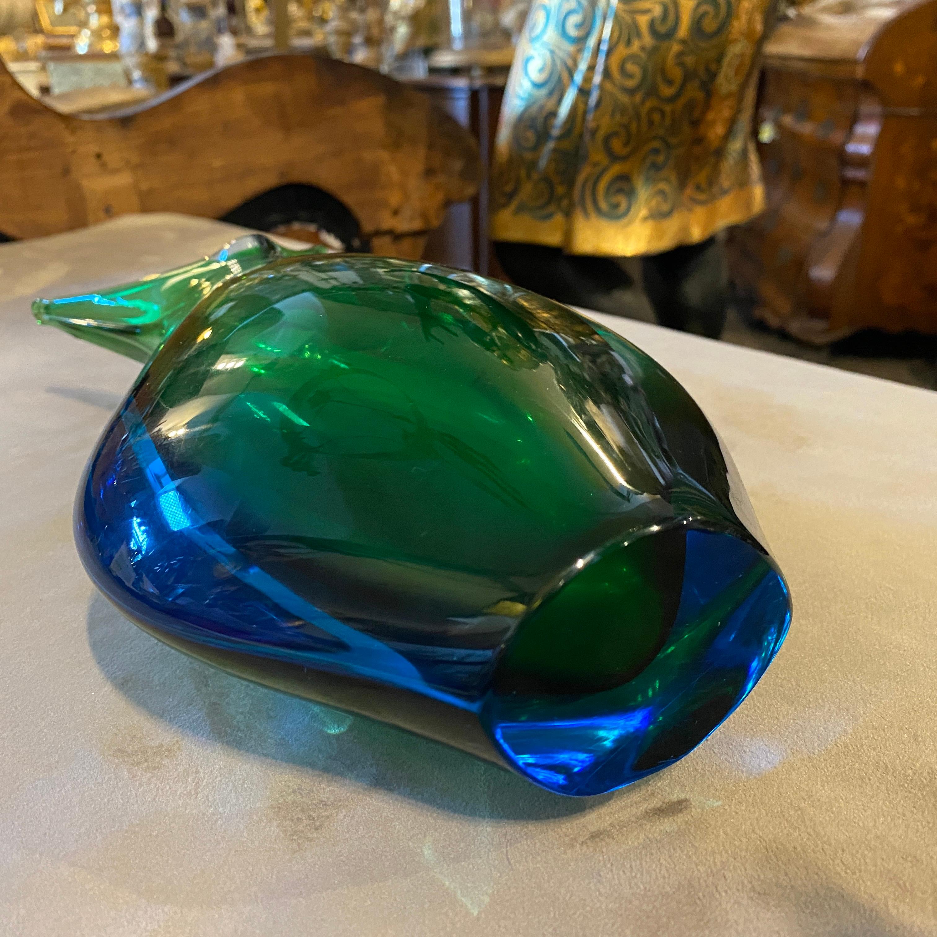 1970s Modernist Blue and Green Heavy Murano Glass Vase by Fabio Poli for Seguso 2