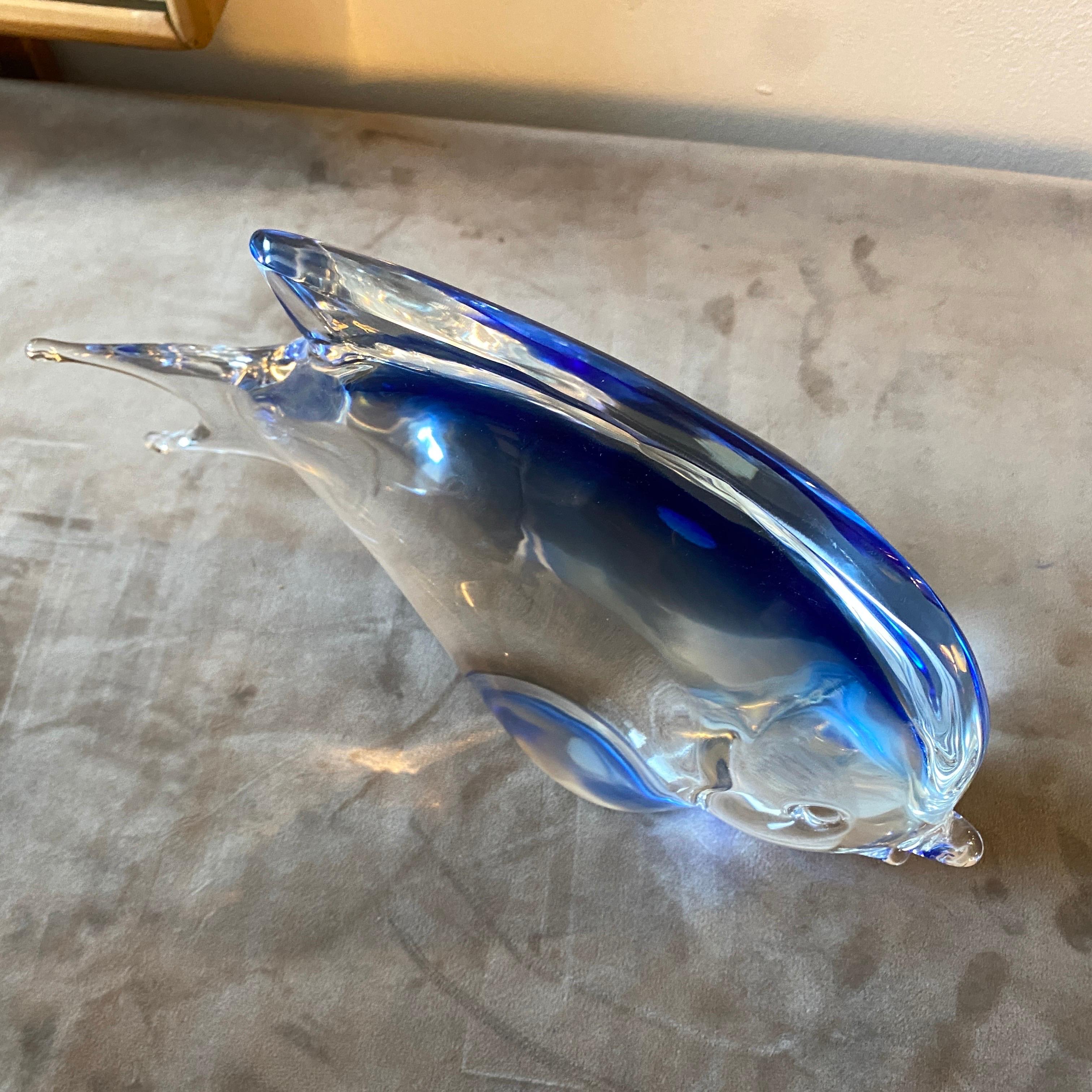 Italian 1970s Modernist Blue Murano Glass Tropical Fish in the Manner of Seguso For Sale