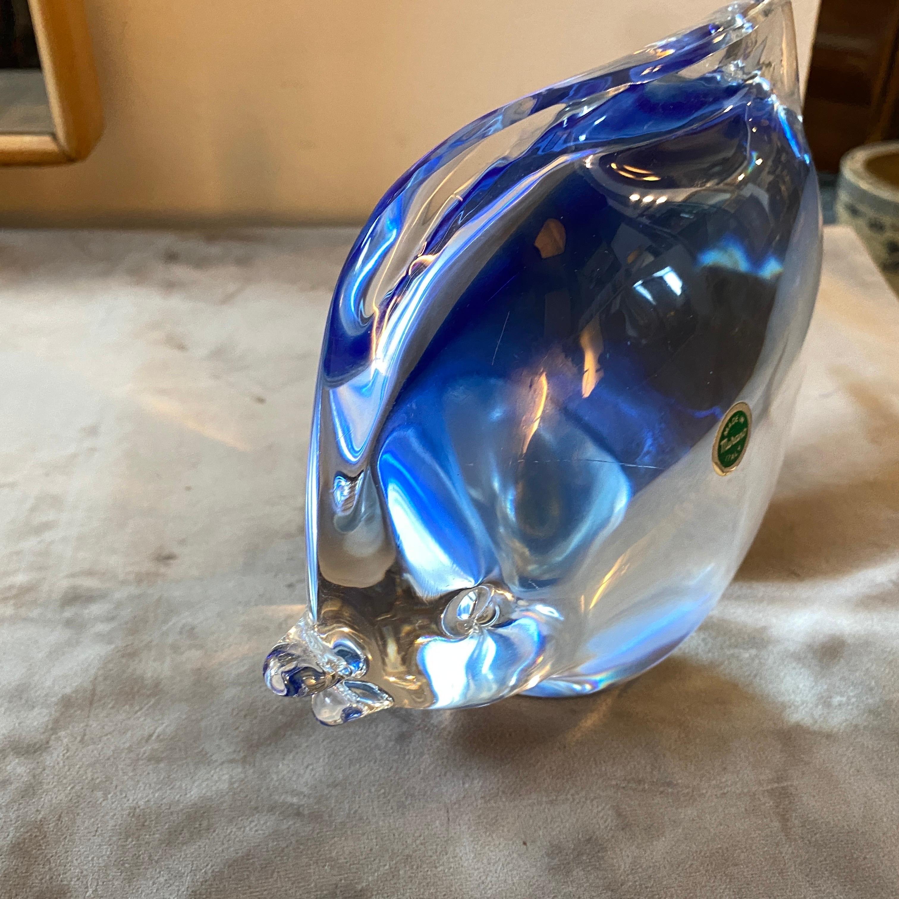 20th Century 1970s Modernist Blue Murano Glass Tropical Fish in the Manner of Seguso For Sale