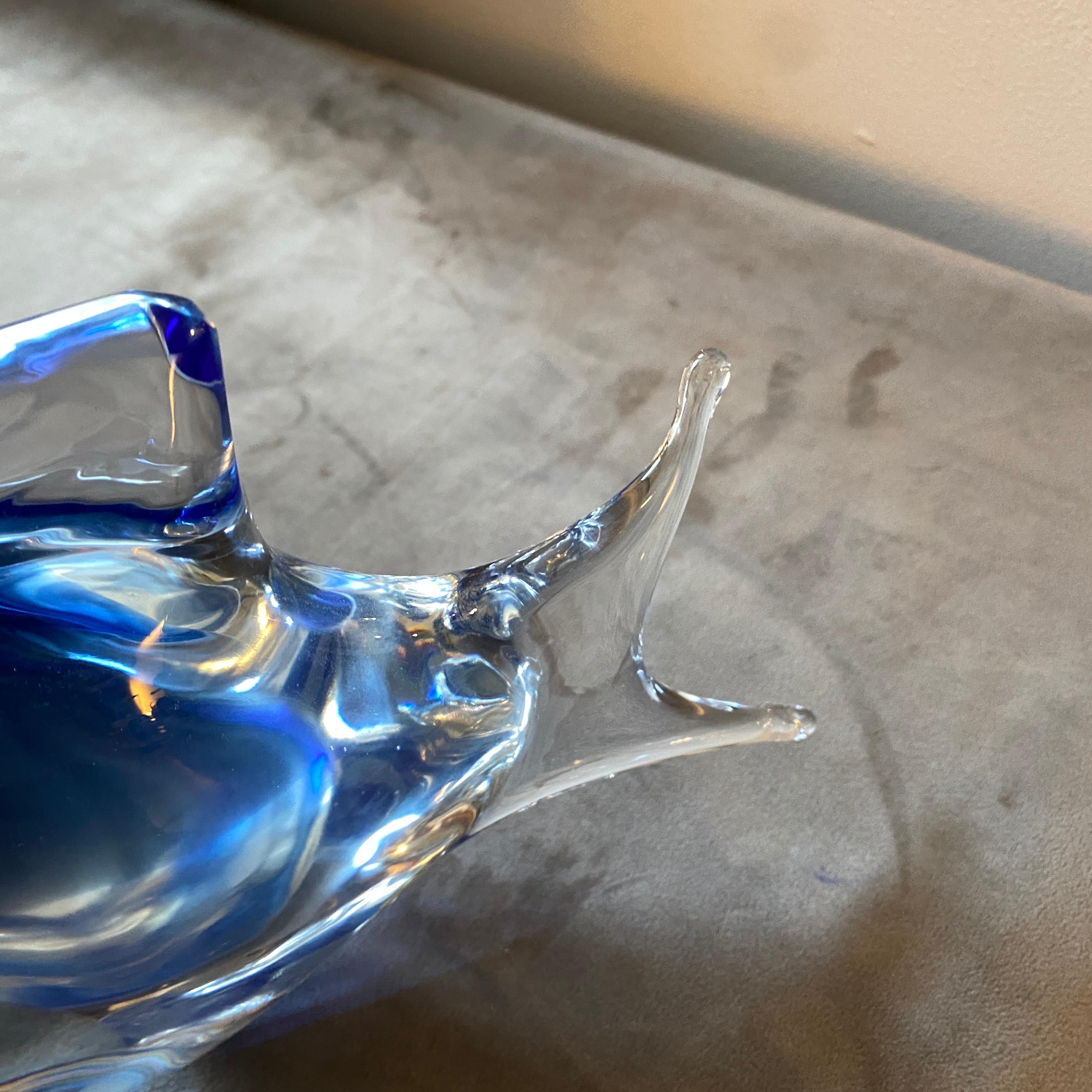 1970s Modernist Blue Murano Glass Tropical Fish in the Manner of Seguso For Sale 1