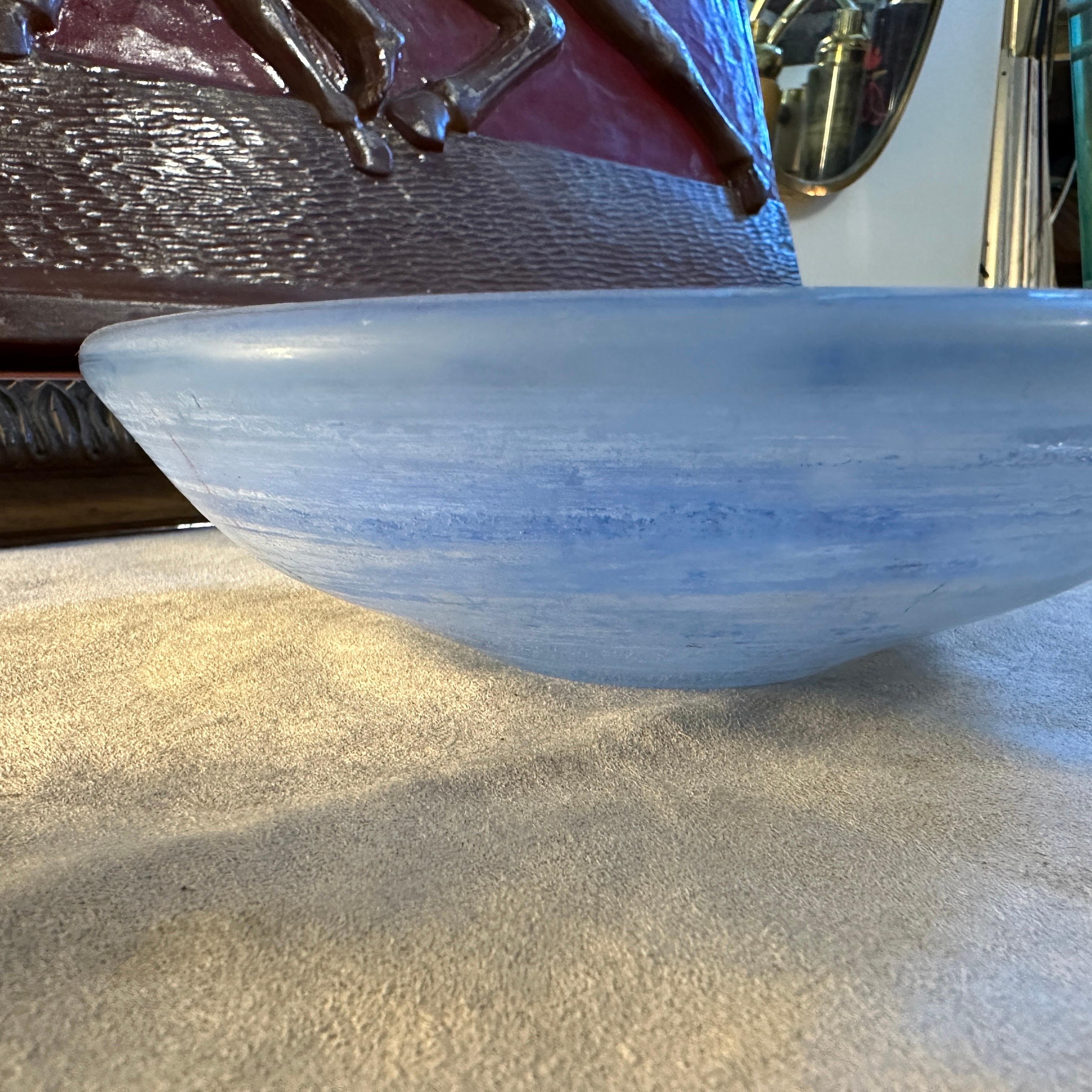 Hand-Crafted 1970s Modernist Blue Scavo Murano Glass Bowl in the manner of Cenedese For Sale