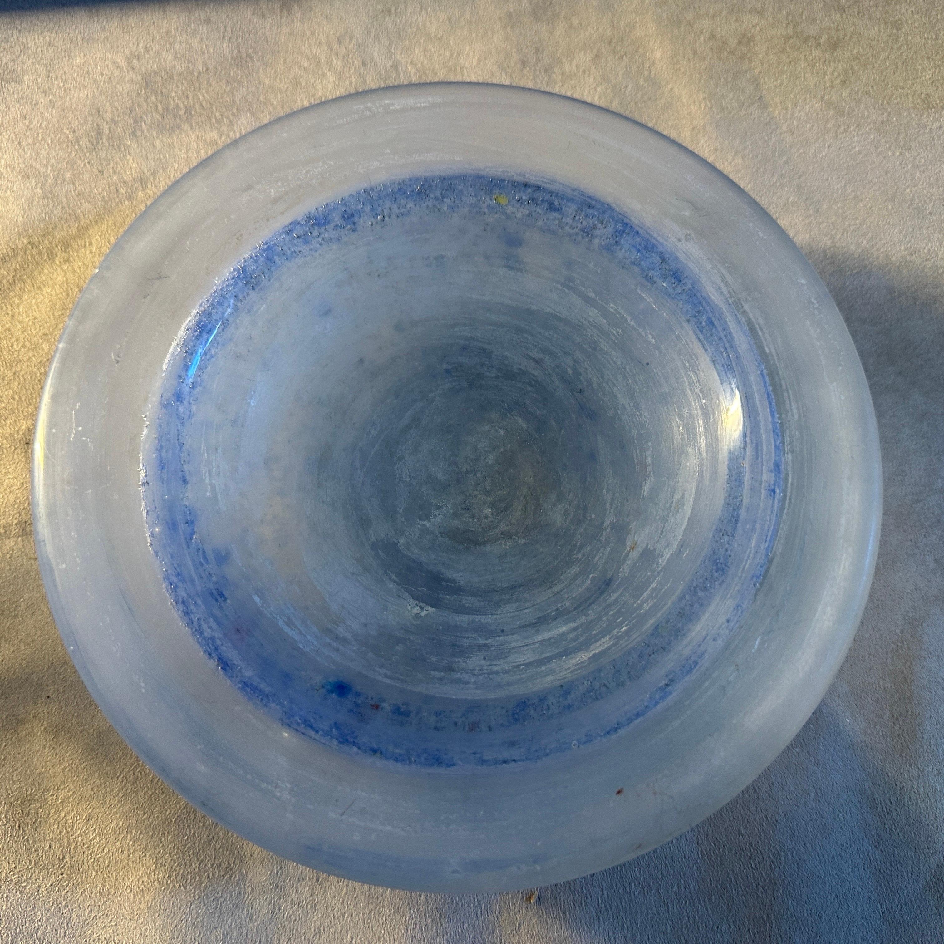 20th Century 1970s Modernist Blue Scavo Murano Glass Bowl in the manner of Cenedese For Sale