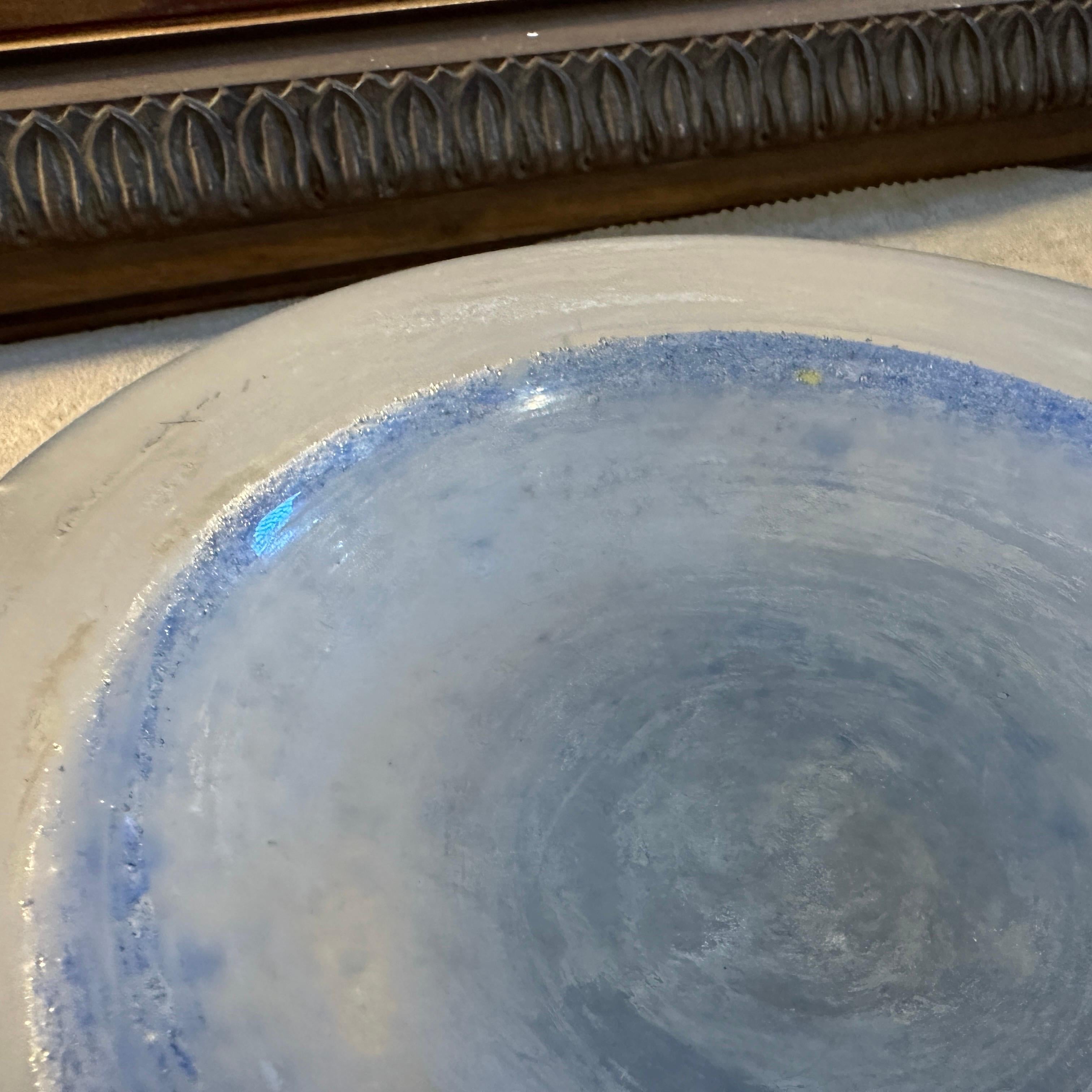 1970s Modernist Blue Scavo Murano Glass Bowl in the manner of Cenedese For Sale 1