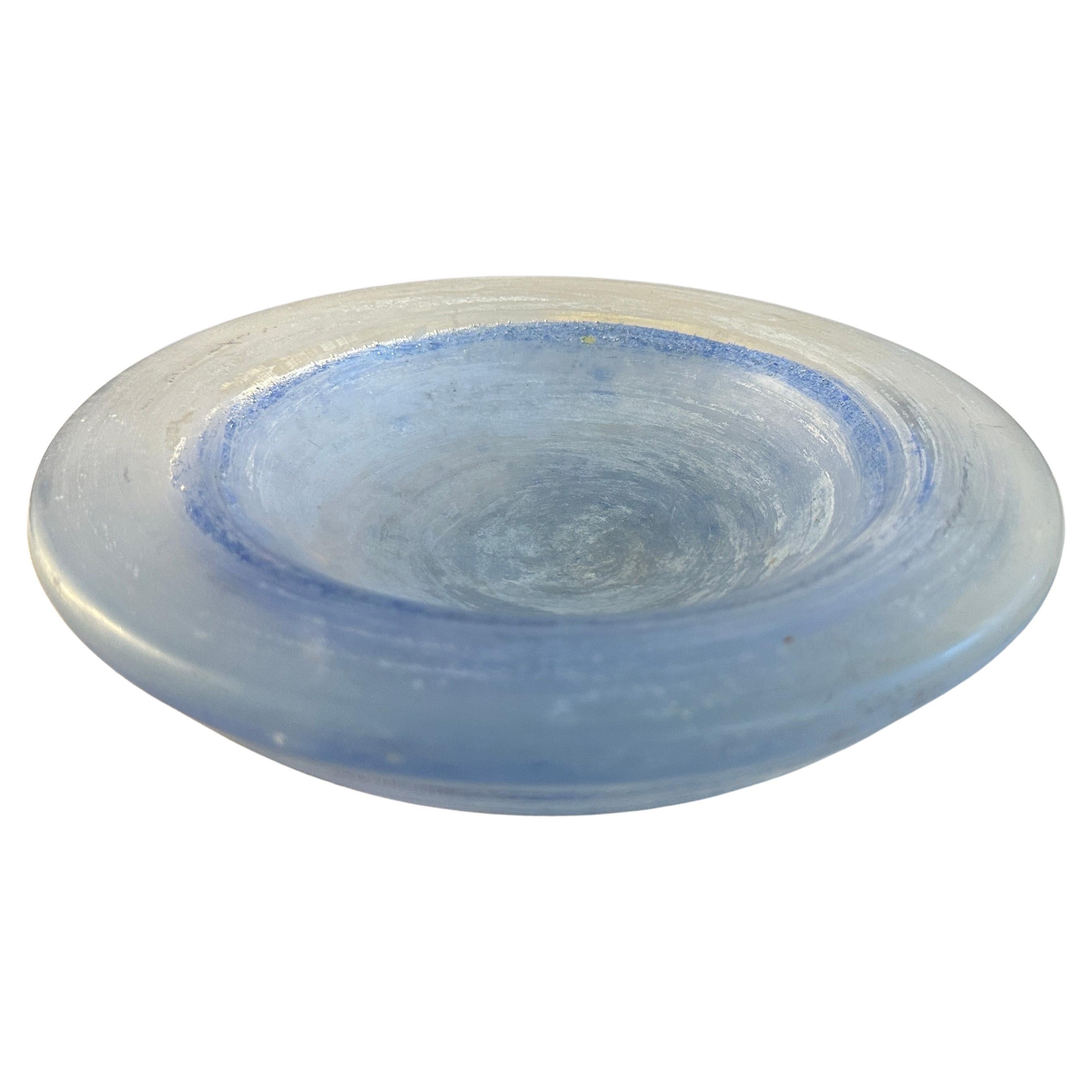 1970s Modernist Blue Scavo Murano Glass Bowl in the manner of Cenedese For Sale
