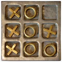 Vintage 1970s Modernist Brass and Aluminum Tic Tac Toe Game