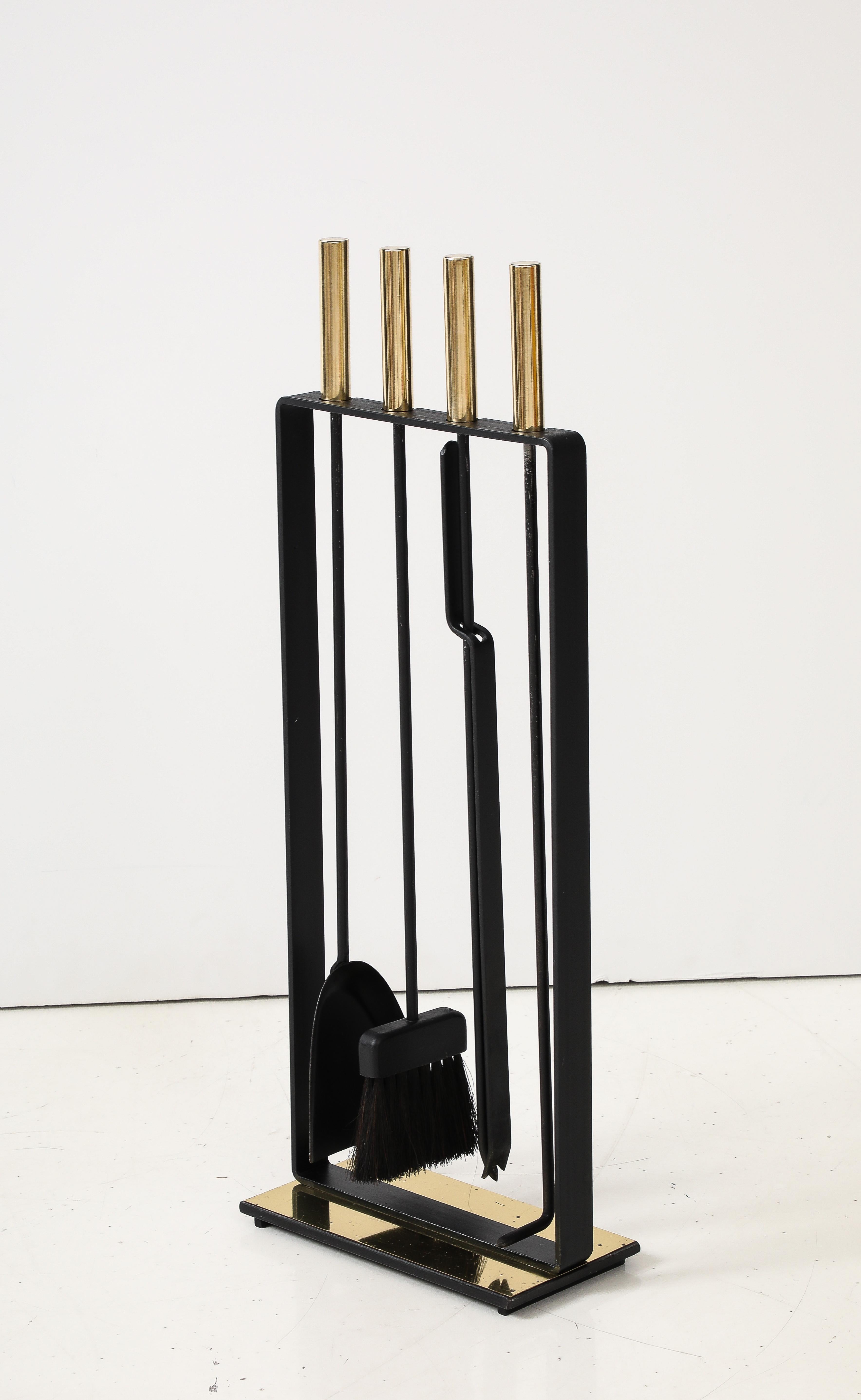 1970's Modernist Brass And iron Fireplace Tools 4