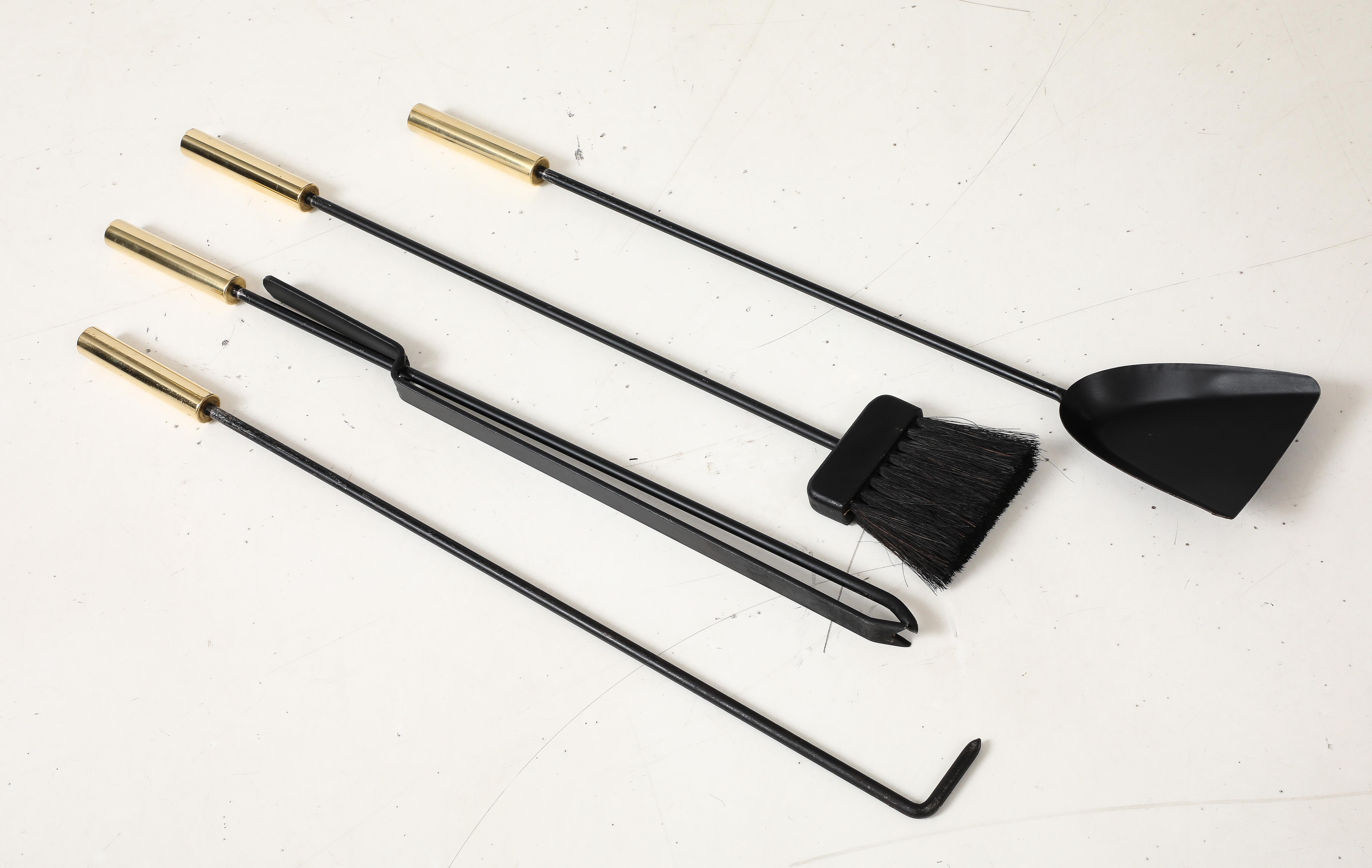 1970's Modernist Brass And iron Fireplace Tools 5