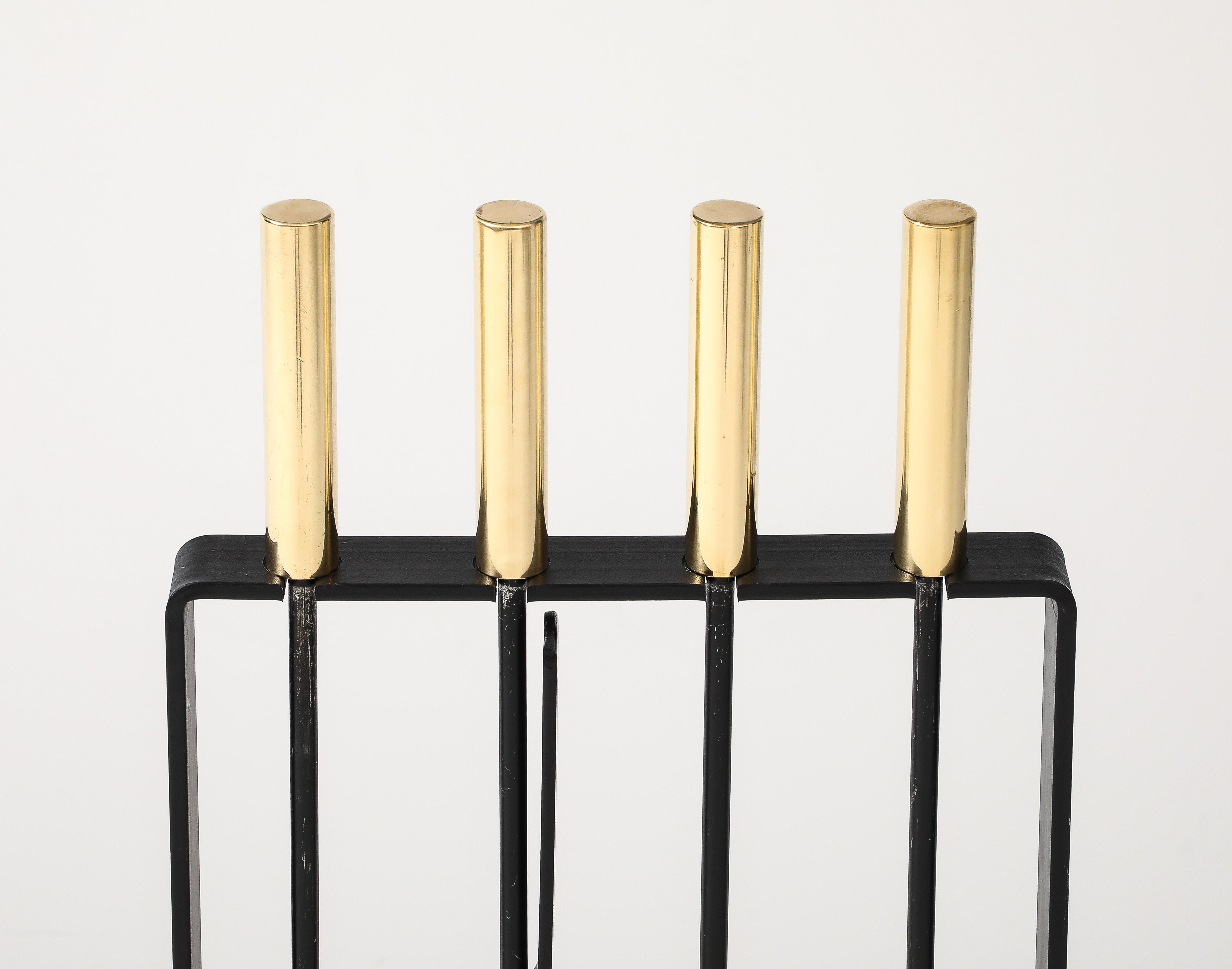 1970's Modernist Brass And iron Fireplace Tools 6