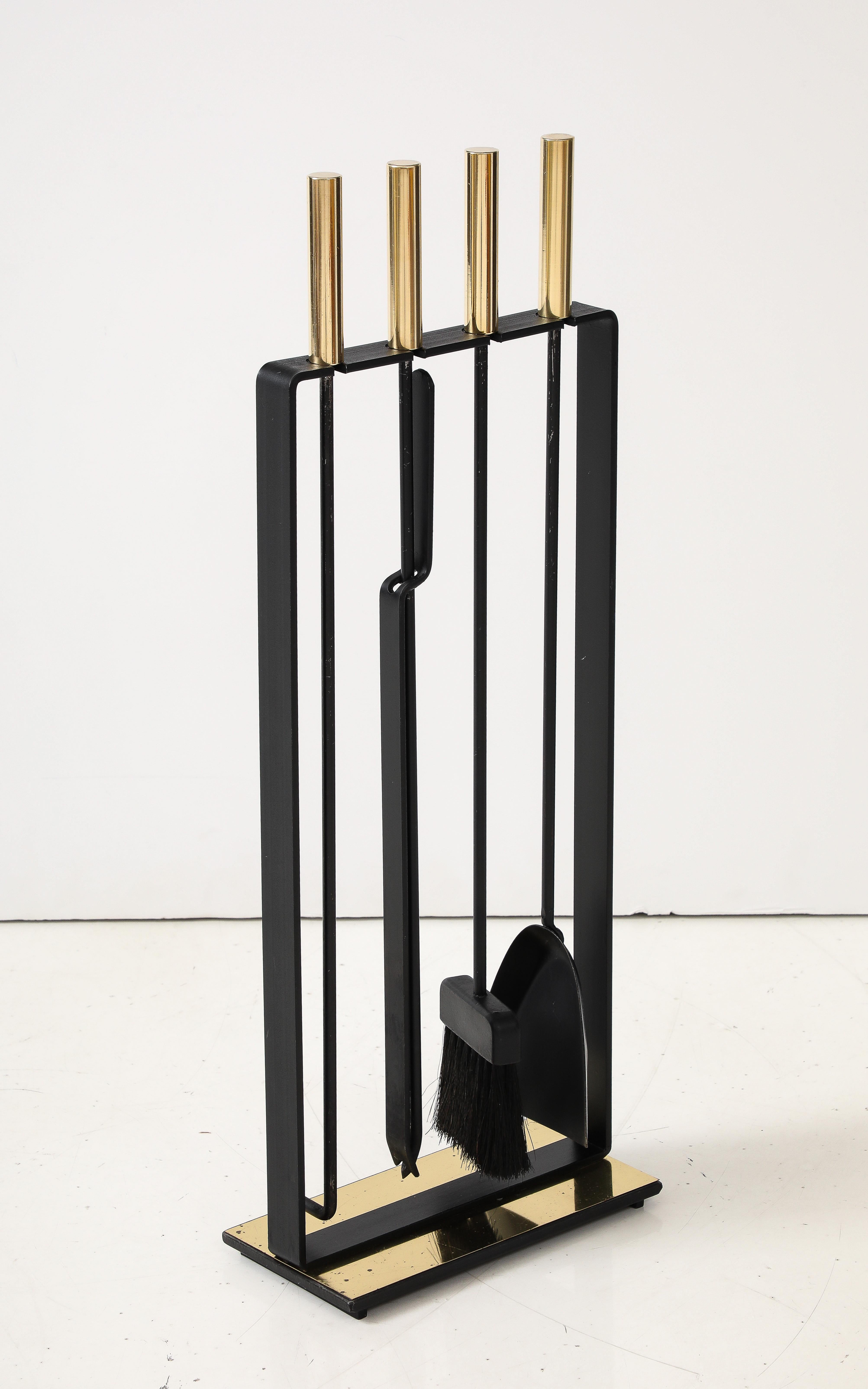 1970's Modernist Brass And iron Fireplace Tools In Good Condition In New York, NY
