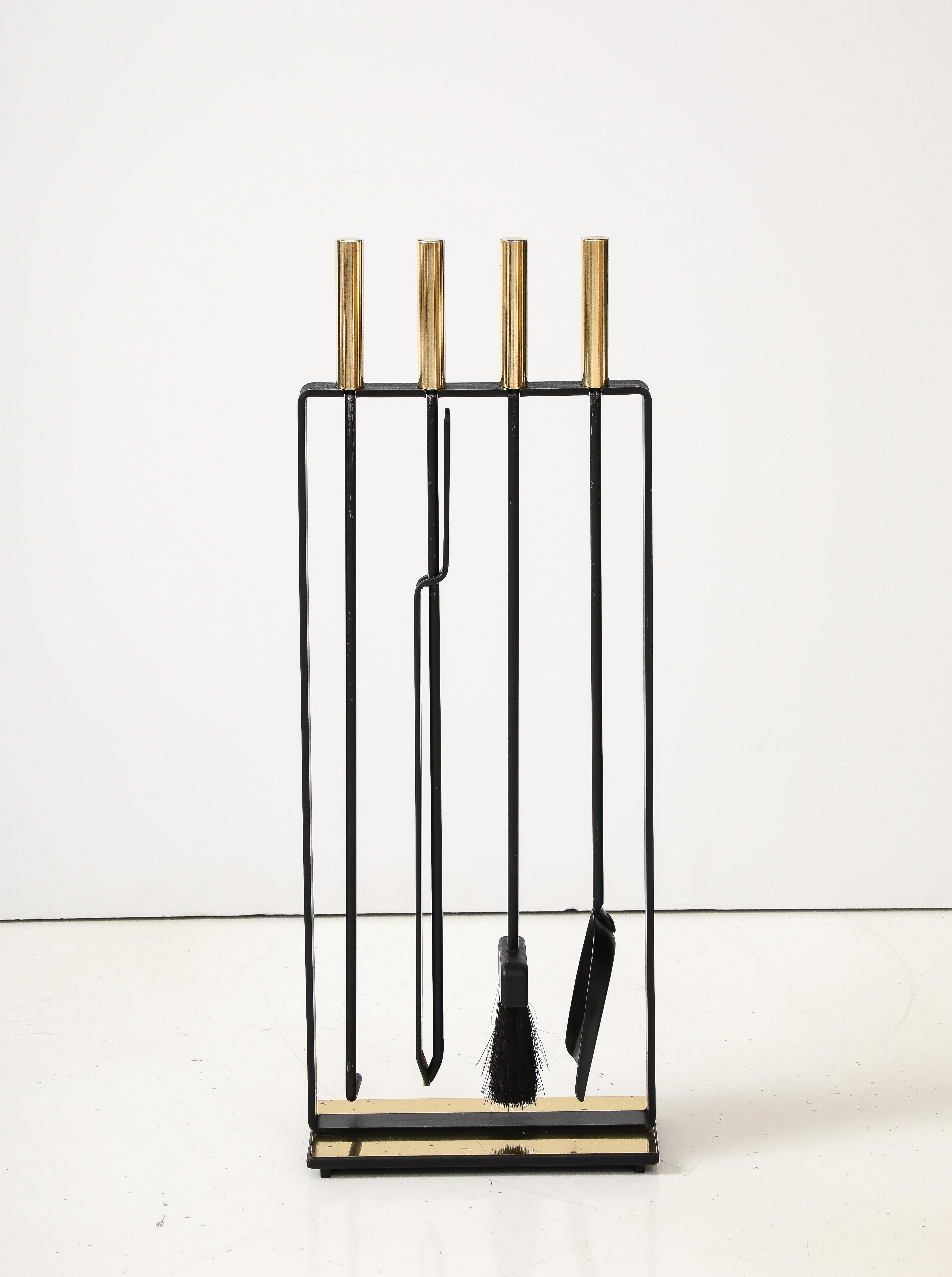 1970's Modernist Brass And iron Fireplace Tools 1