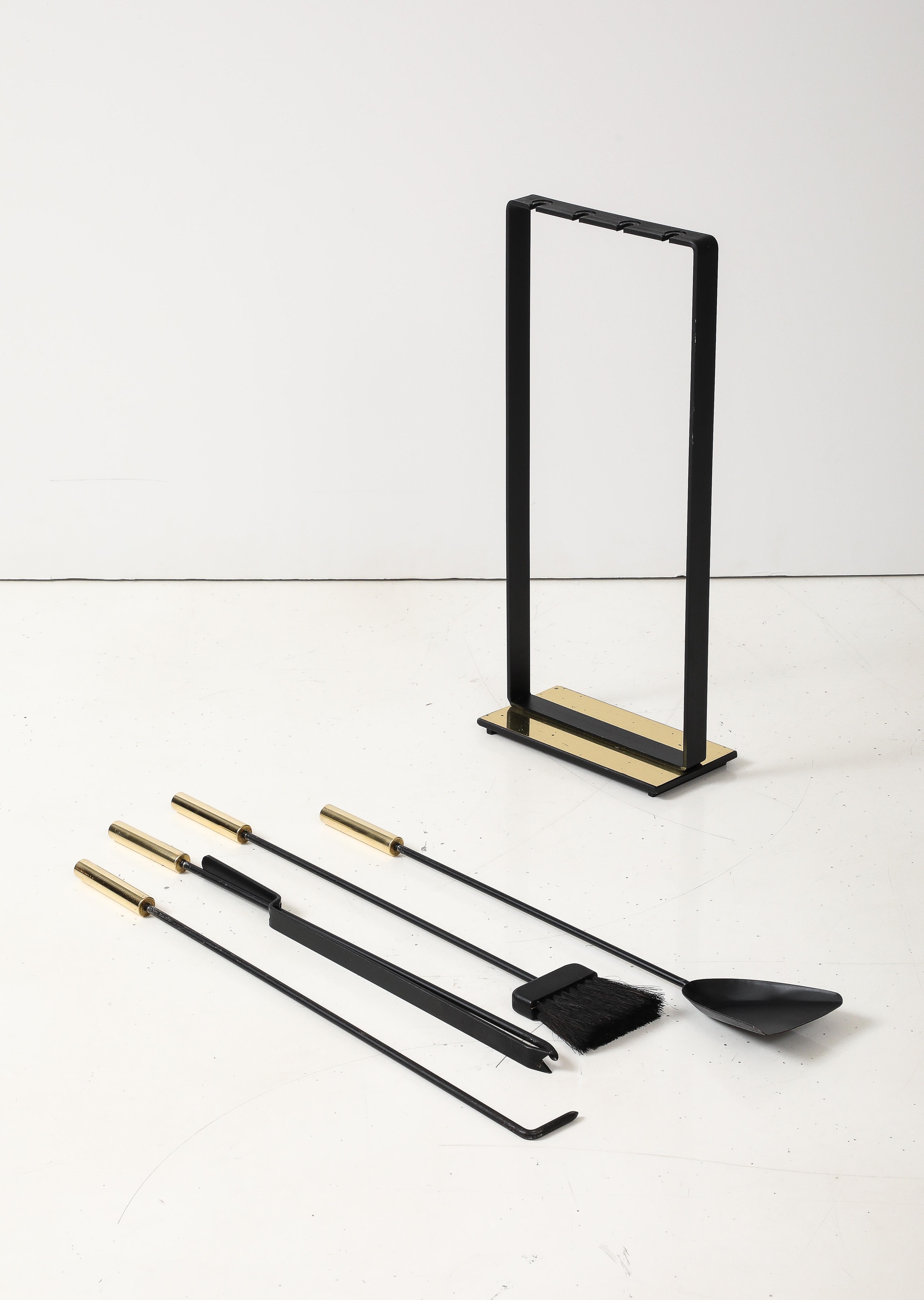 1970's Modernist Brass And iron Fireplace Tools 2