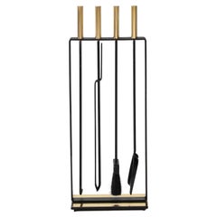1970's Modernist Brass And iron Fireplace Tools