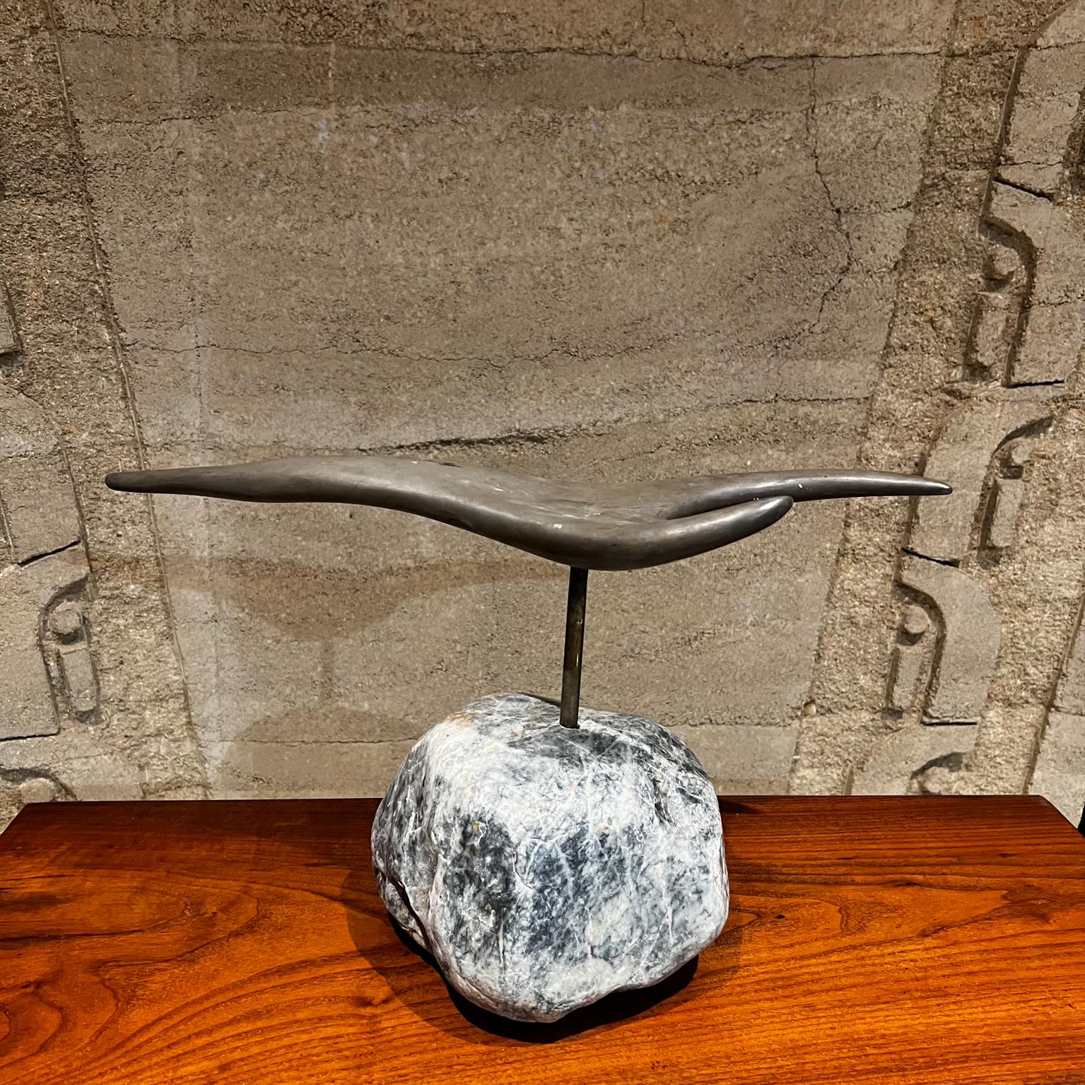 Late 20th Century 1970s Modernist Bronze and Stone Abstract Table Sculpture For Sale