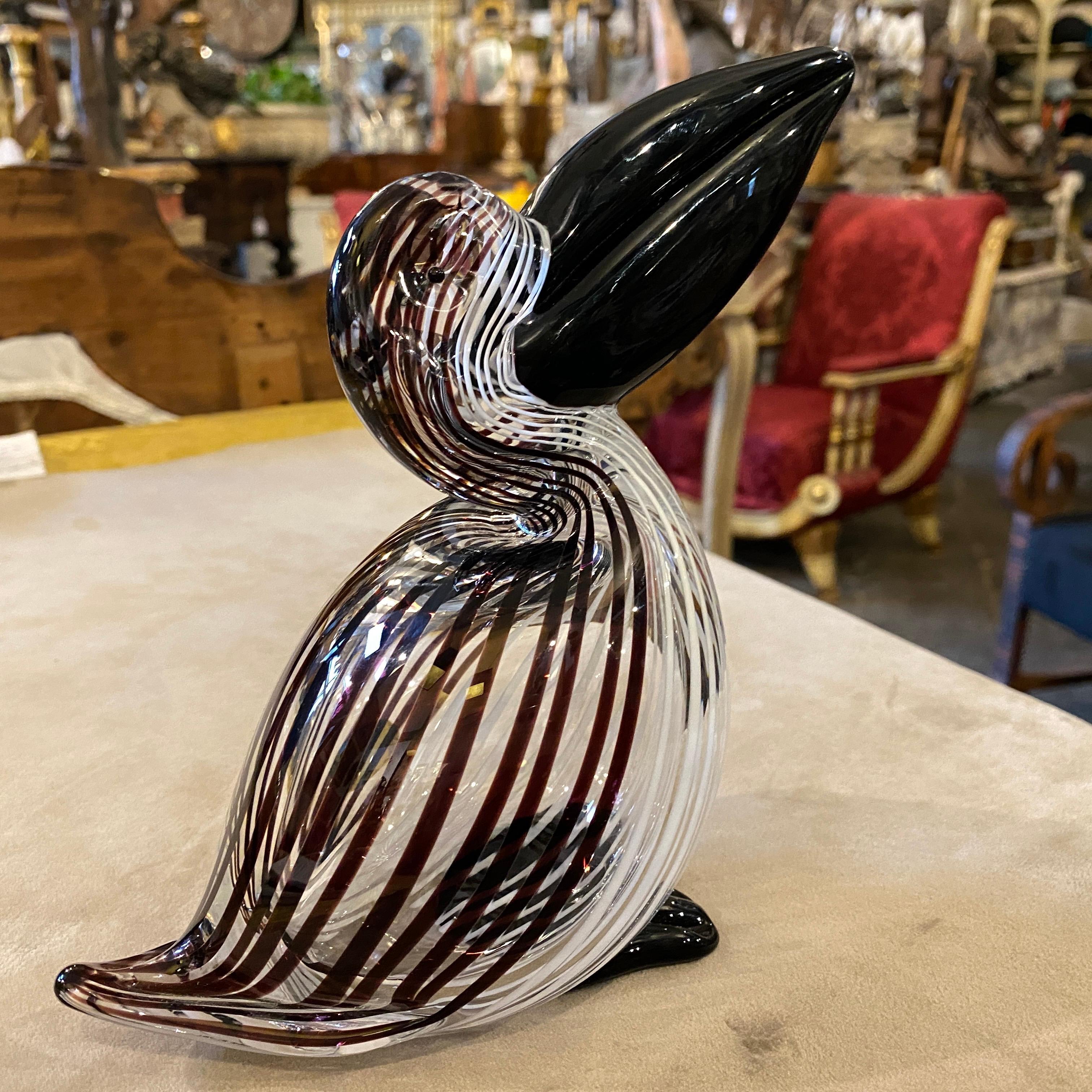 Hand-Crafted 1970s Modernist Brown and White Striped Murano Glass Tucano