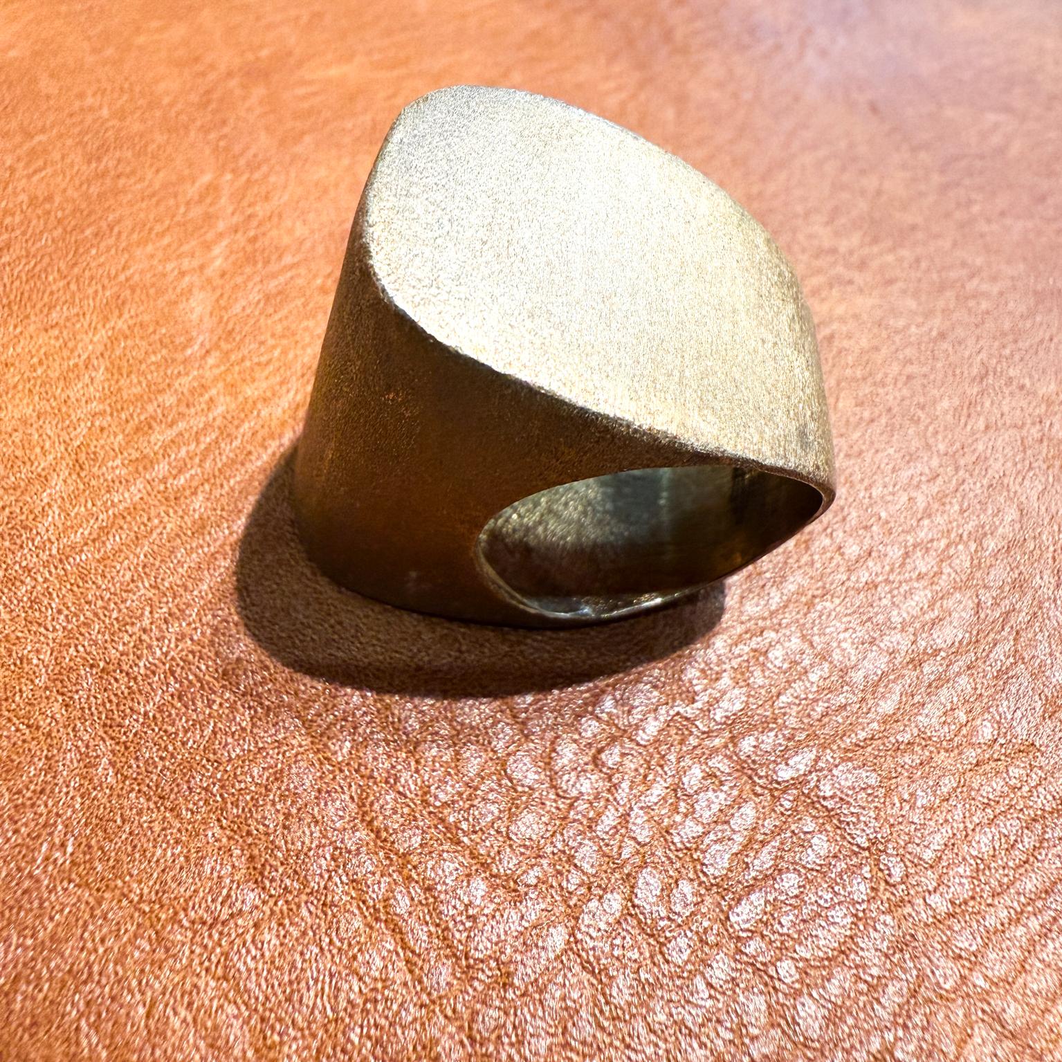 Metal 1970s Modernist Dome Ring Brushed Gold Tone For Sale