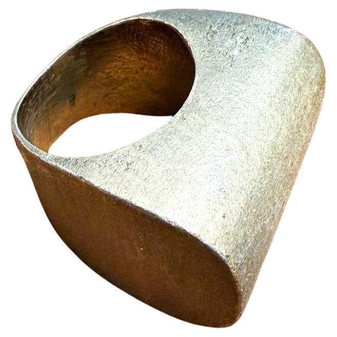 1970s Modernist Dome Ring Brushed Gold Tone