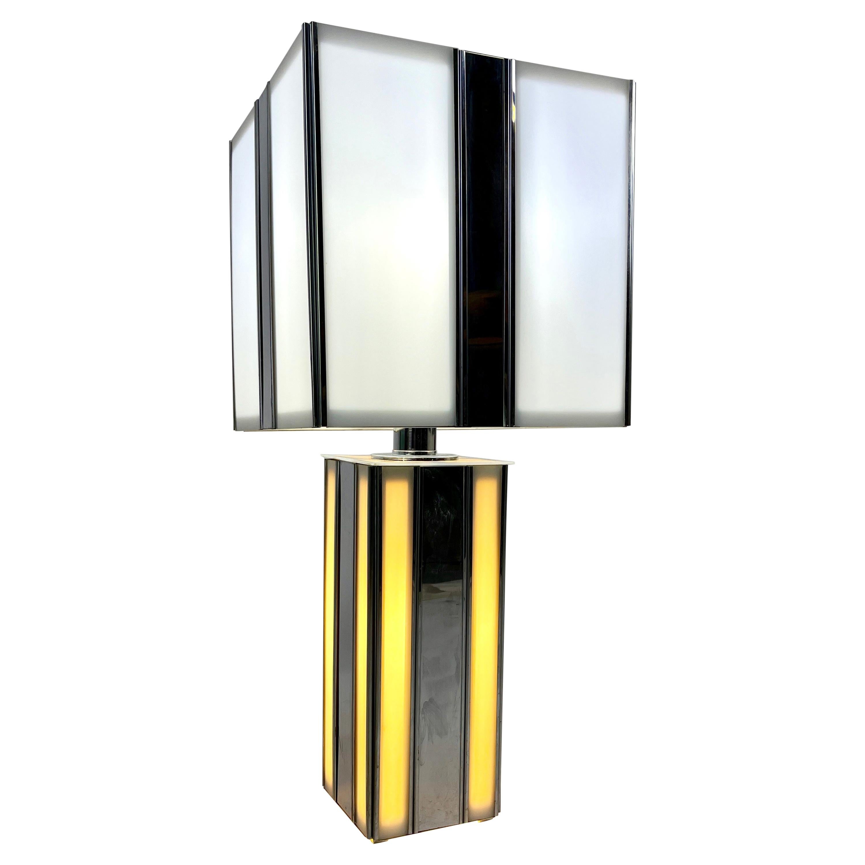 1970s Modernist Chrome and Plexiglass Dual Action Lamp