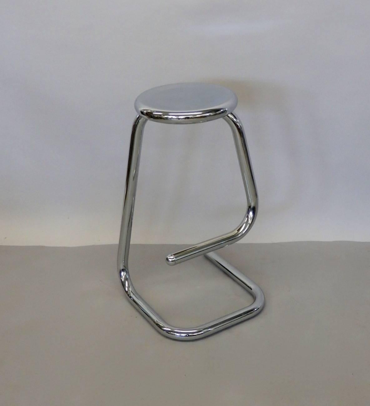 1970s Modernist Chrome Bar or Counter Stool In Excellent Condition In Ferndale, MI