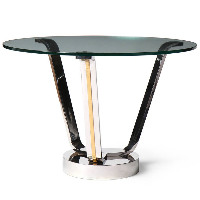 Brass 1970s Modernist Chromed Center Table by Karl Springer For Sale