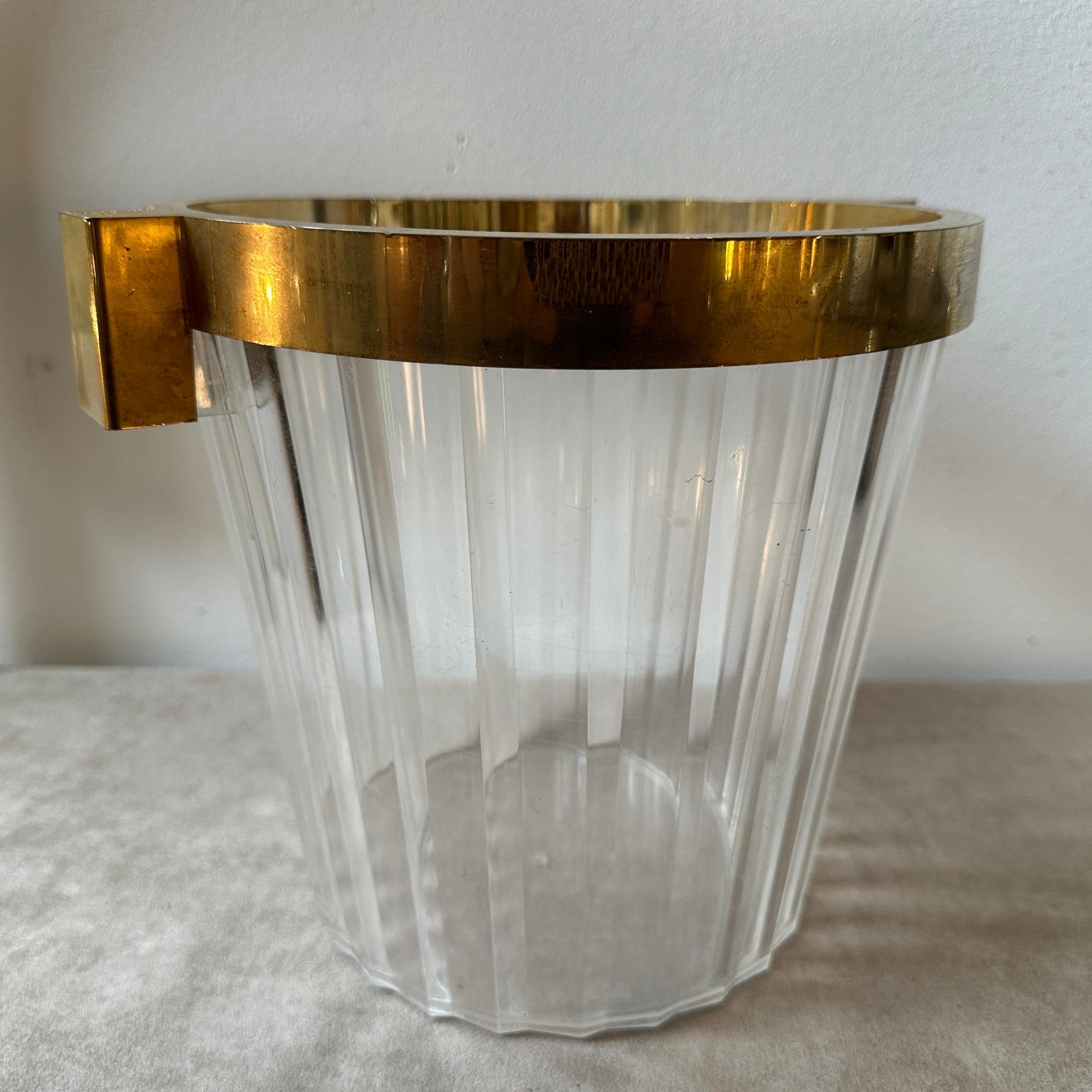 1970s Modernist Clear and Gold Plexiglass French Wine Cooler by Gosset For Sale 2