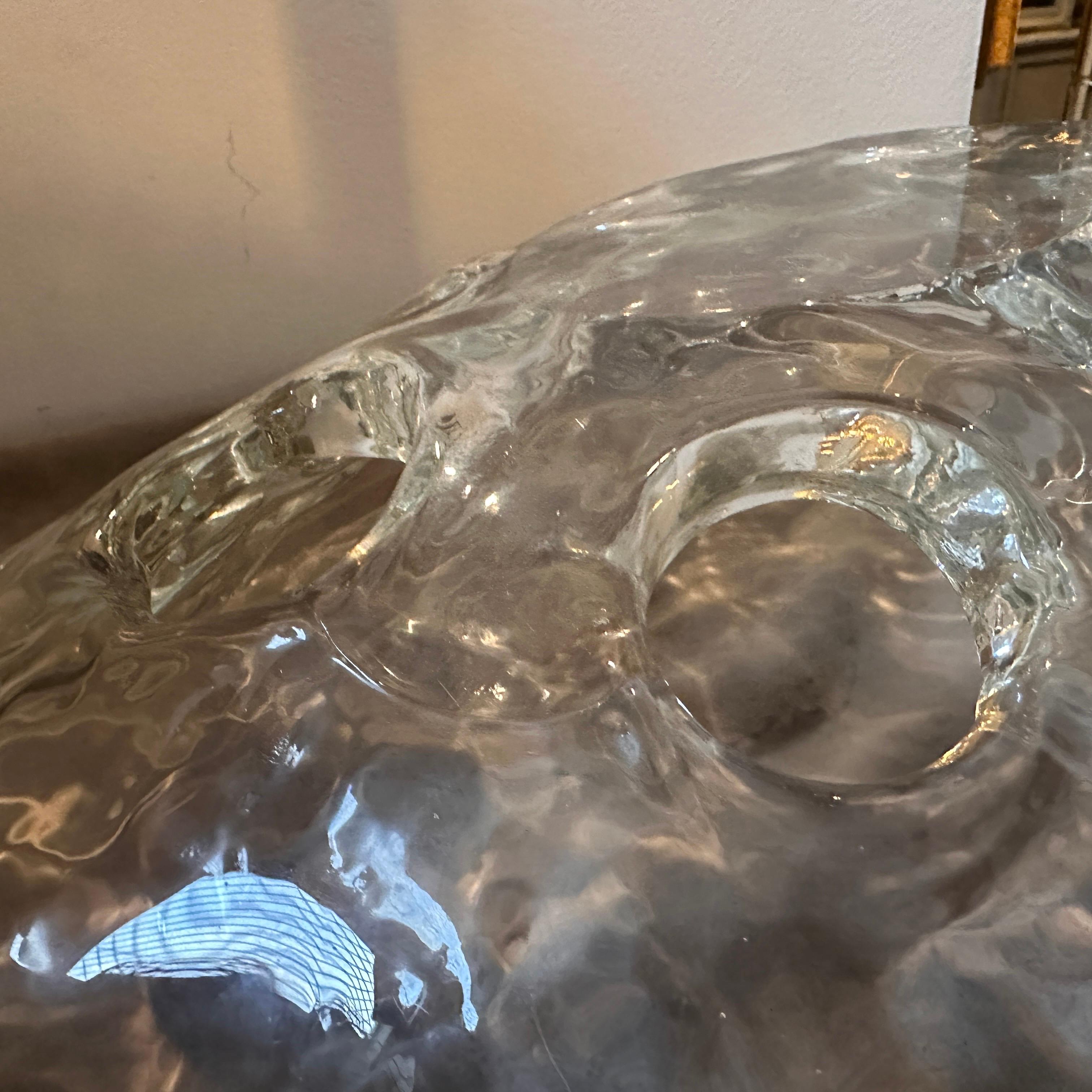 Centre de table italien ovale moderniste des années 1970 en verre de Murano transparent en vente 6