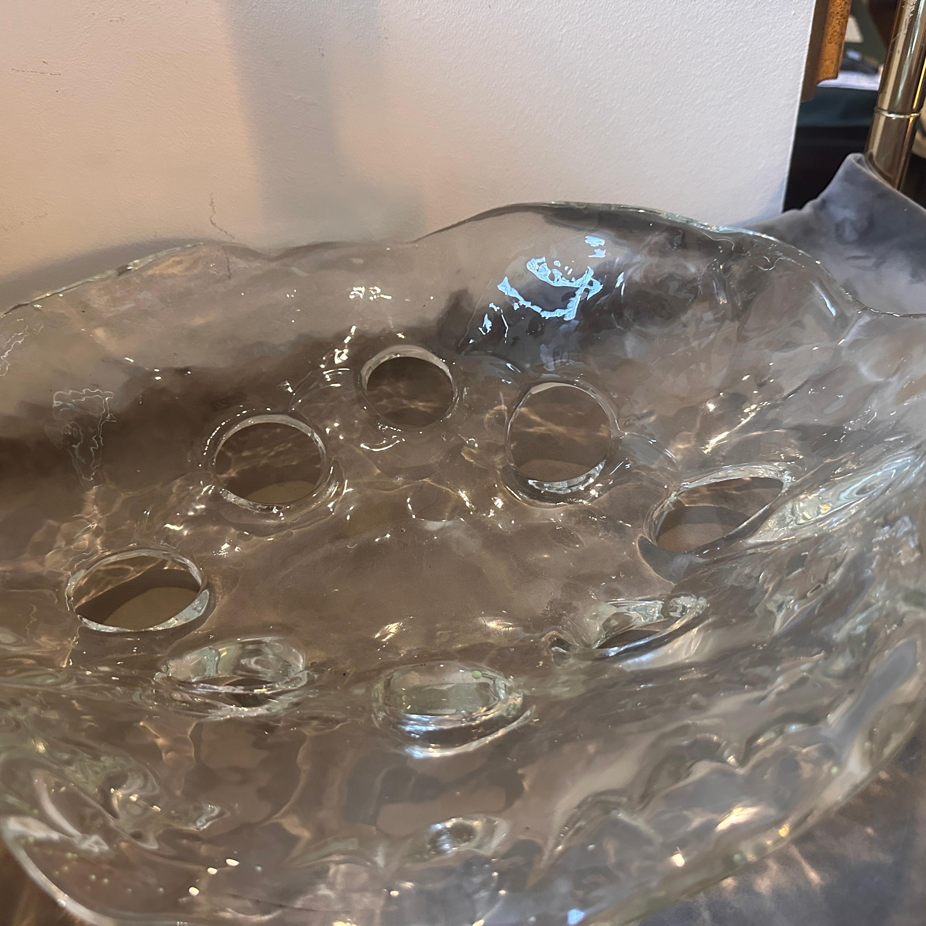 Verre de Murano Centre de table italien ovale moderniste des années 1970 en verre de Murano transparent en vente