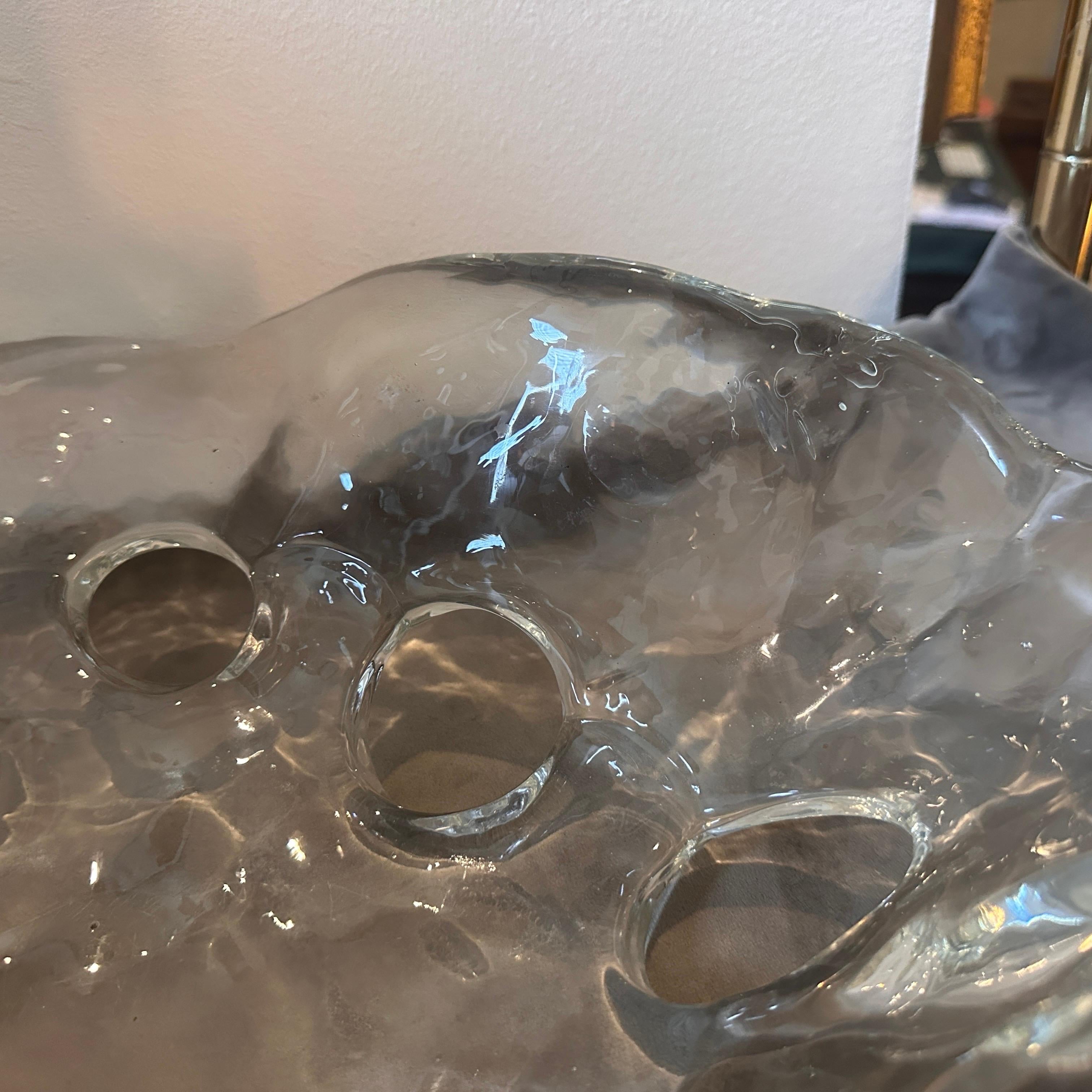 Centre de table italien ovale moderniste des années 1970 en verre de Murano transparent en vente 3