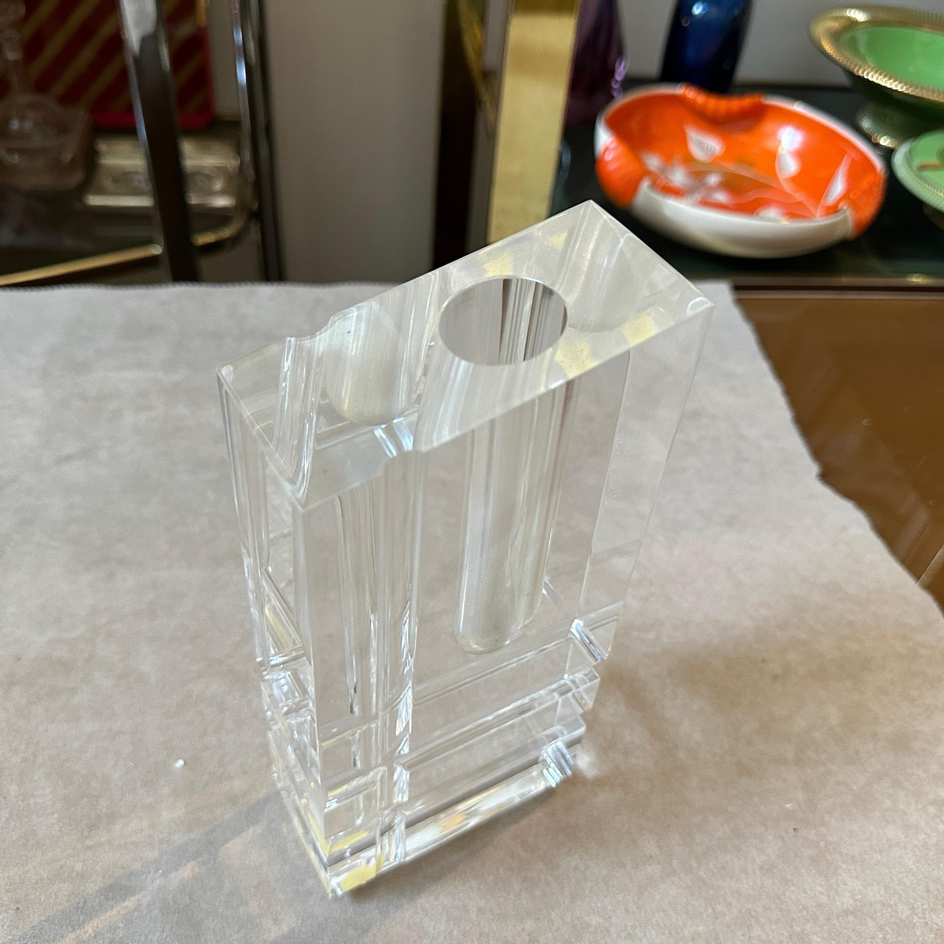 1970er Modernist klare Plexiglas rechteckige italienische Vase im Angebot 4