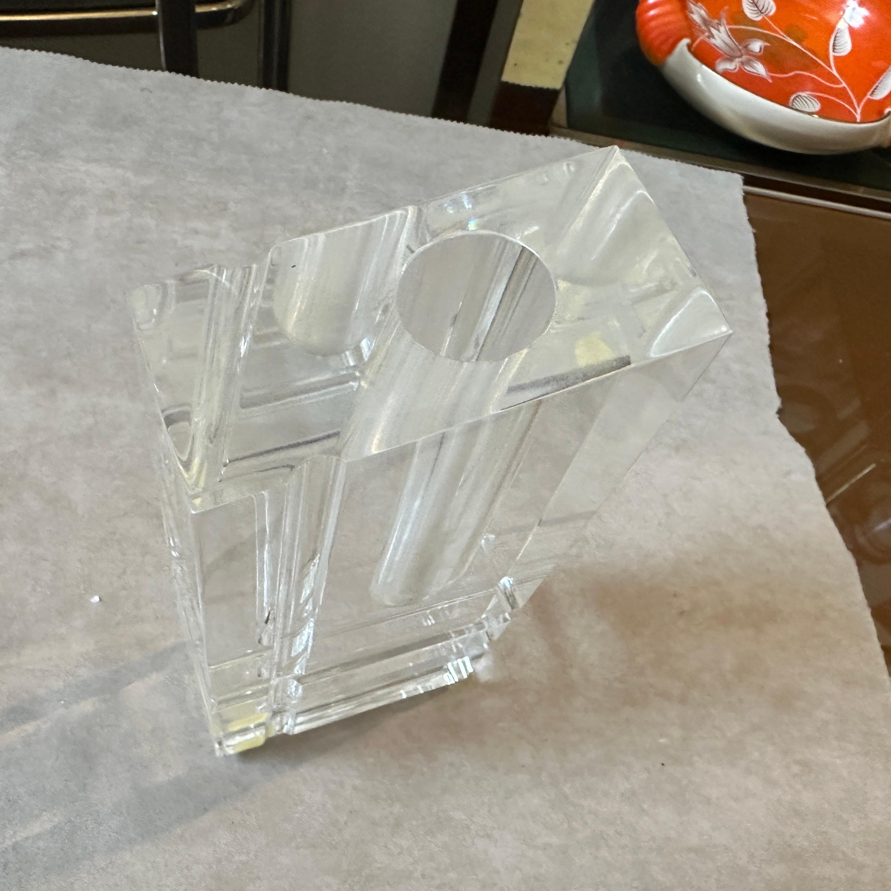 1970er Modernist klare Plexiglas rechteckige italienische Vase (20. Jahrhundert) im Angebot
