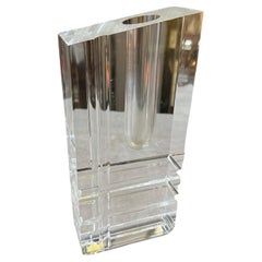 1970s Modernist Clear Plexiglass Rectangular Italian Vase