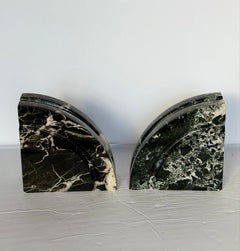 1970s Modernist Demi-Lune Black Marble Stone Bookends - A Set
