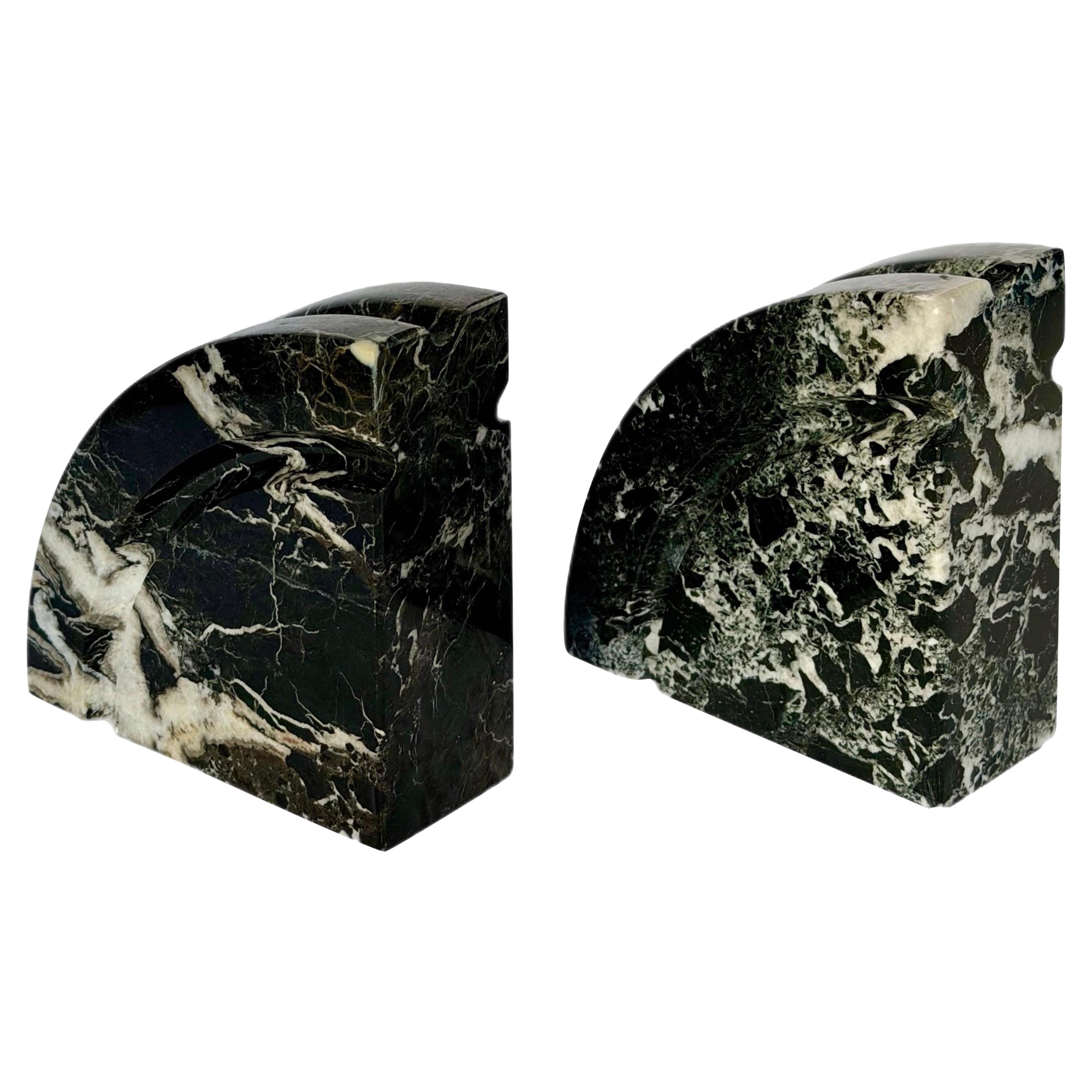 Sujetalibros de piedra de mármol negro Demi-Lune modernista de los años 70 - Juego