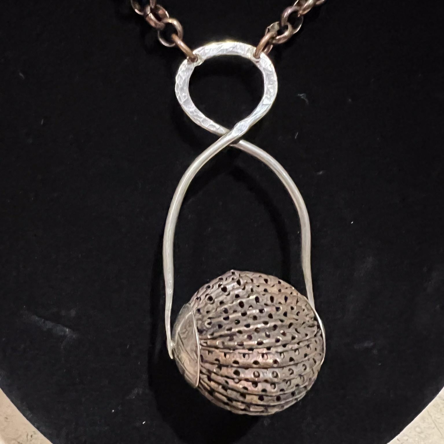 Mid-Century Modern 1970s Modernist Enamel on Copper Artisan Chain Pendant For Sale