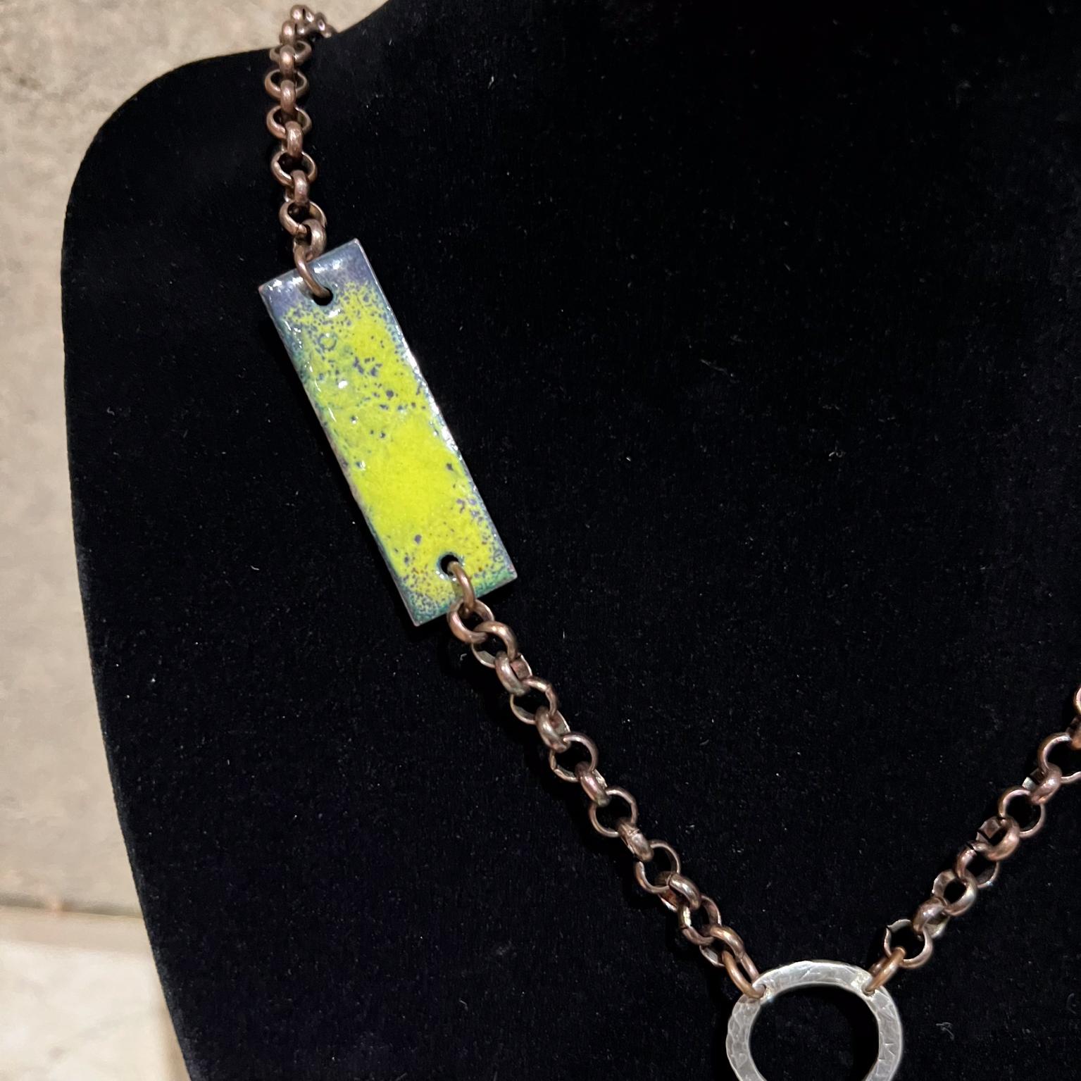 1970s Modernist Enamel on Copper Artisan Chain Pendant For Sale 1