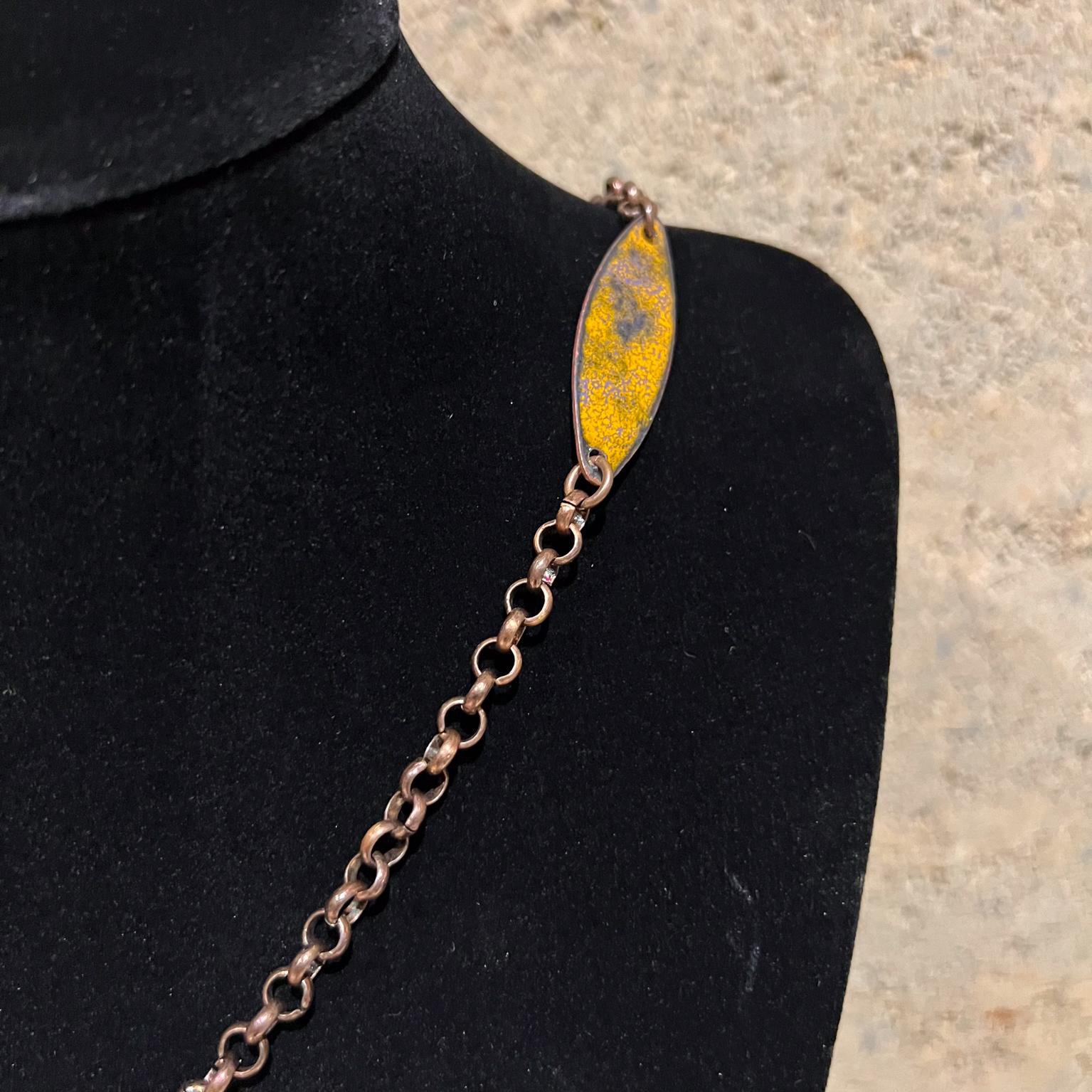 1970s Modernist Enamel on Copper Artisan Chain Pendant For Sale 2