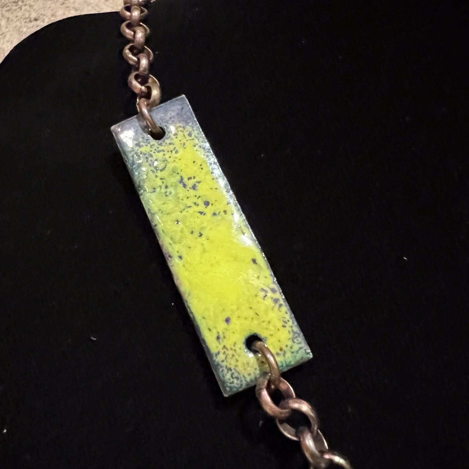 1970s Modernist Enamel on Copper Artisan Chain Pendant For Sale 4