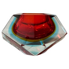 1970s Modernist Faceted Sommerso Murano Glass Big Ashtray by Seguso