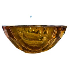 1970s Modernist Faceted Yellow Murano Glass Round Bowl by Mandruzzato