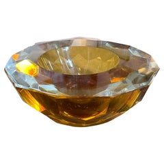1970s Modernist Faceted Yellow Murano Glass Round Bowl by Mandruzzato