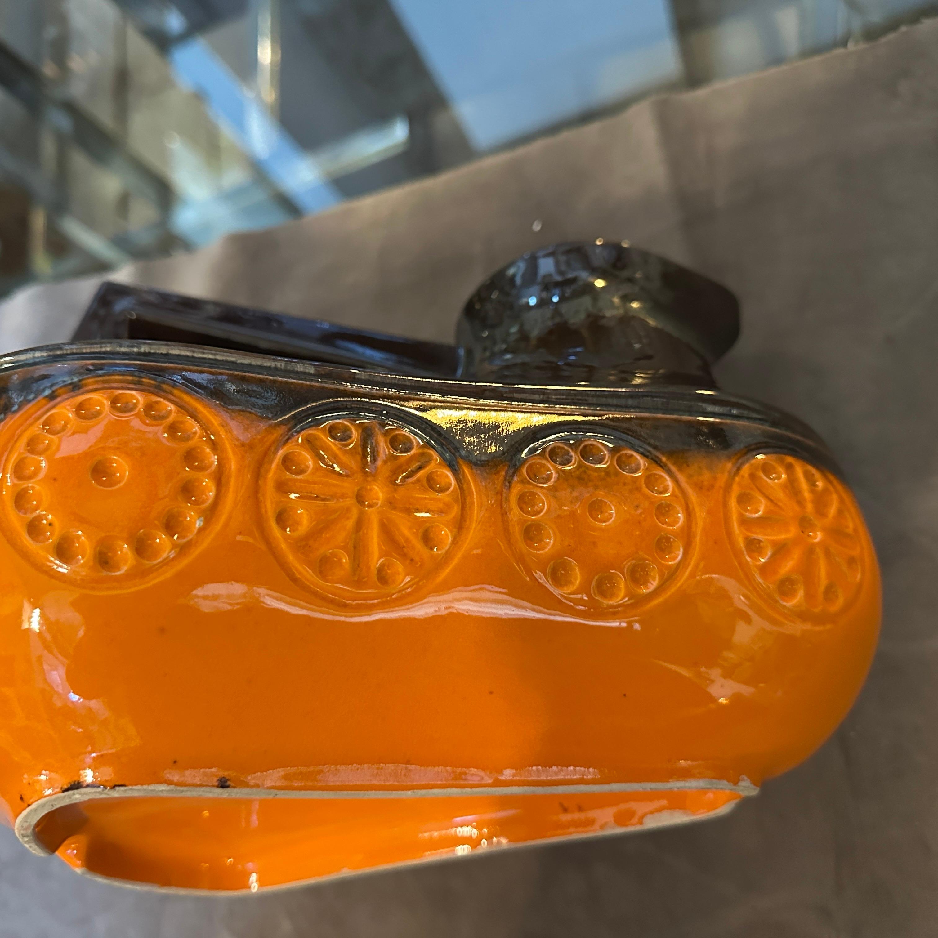 Céramique Cruche ouest-allemande moderniste des années 1970 en céramique Fat Lava Brown et Orange en vente