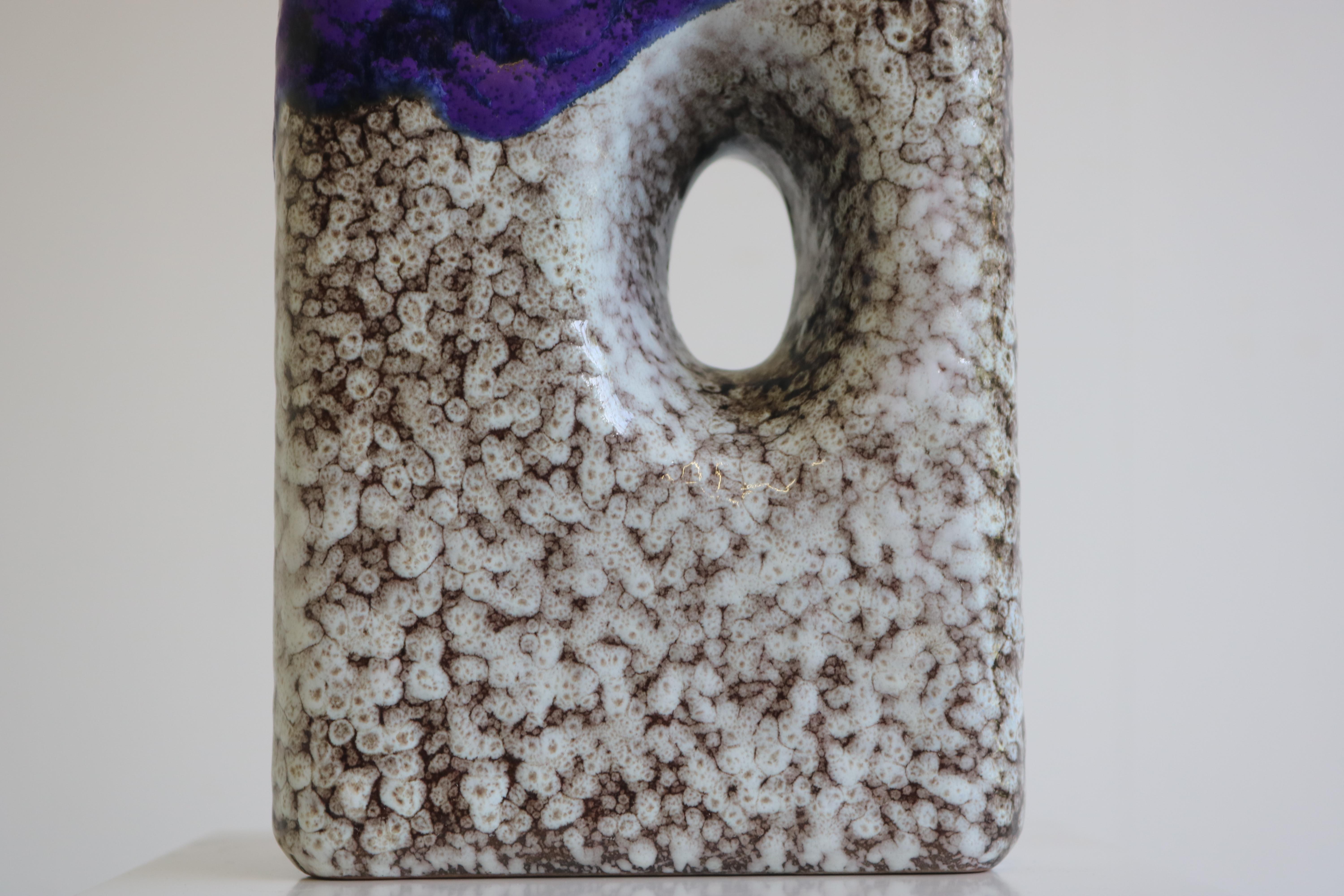 1970s Modernist Fat Lava Purple Black White Ceramic Square Vase by Marei Keramik For Sale 3