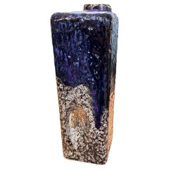 1970s Modernist Fat Lava Purple Black White Ceramic Square Vase by Marei Keramik