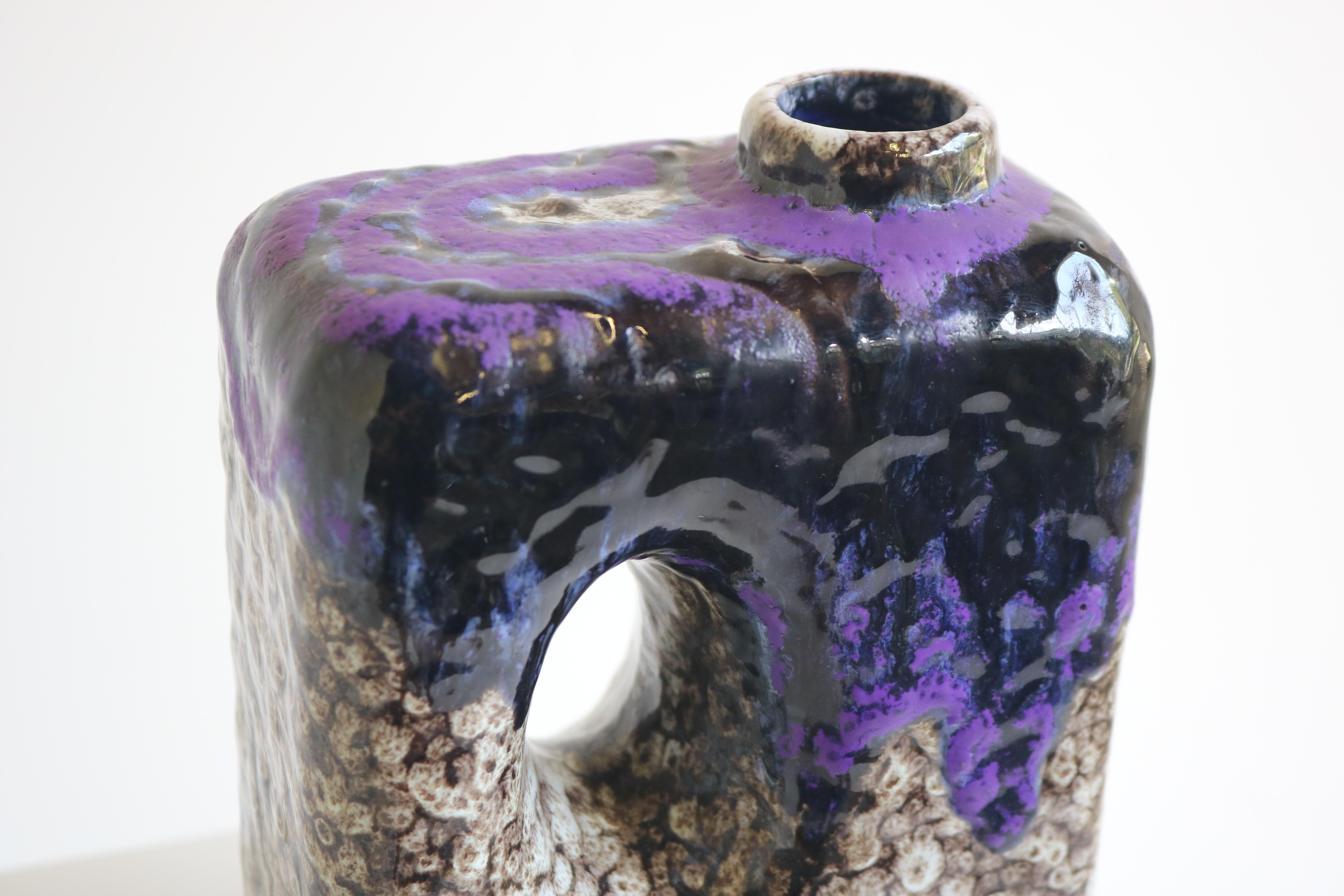 1970s Modernist Fat Lava Purple Black White Ceramic Square Vase by Marei Keramik In Good Condition For Sale In Ijzendijke, NL