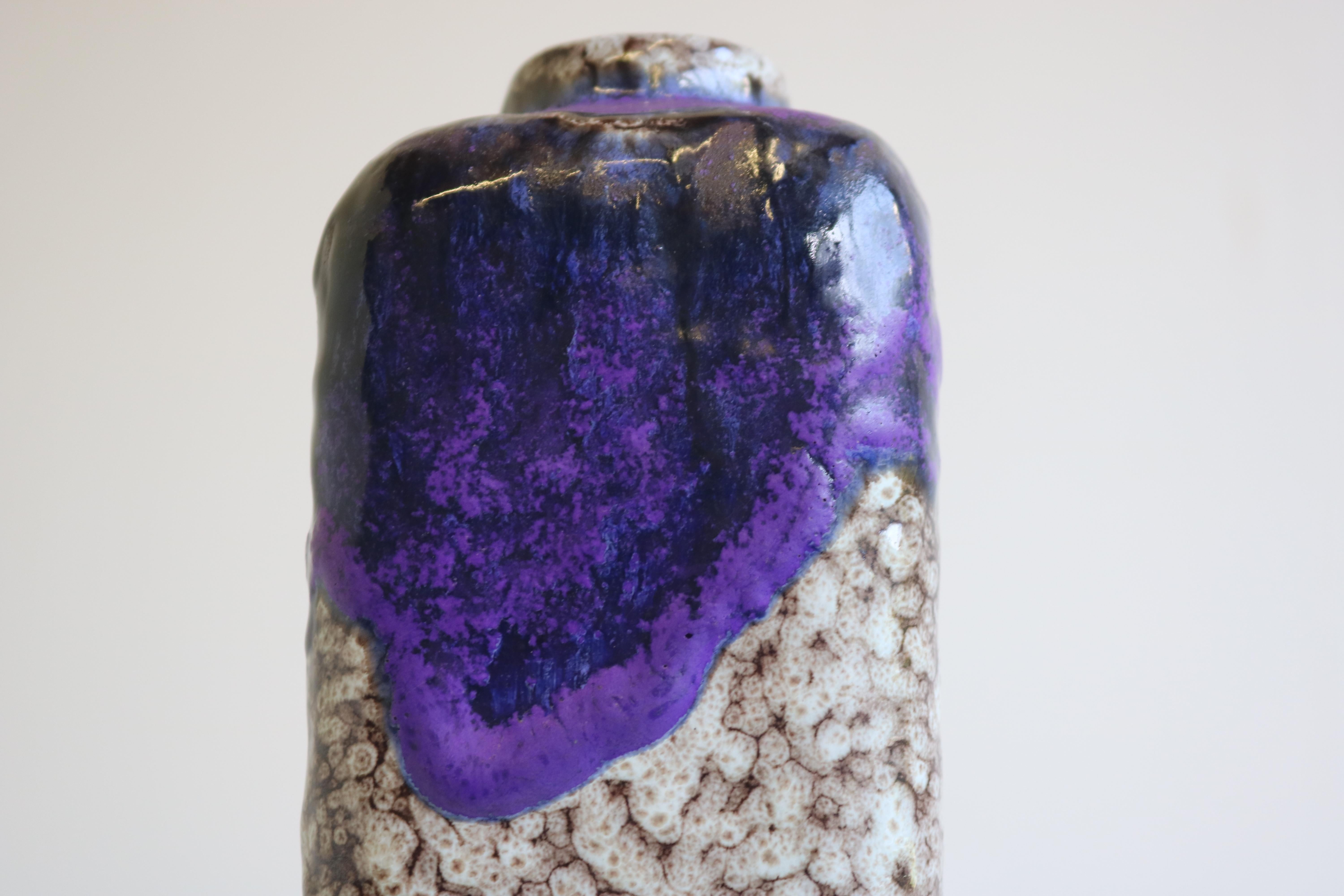1970s Modernist Fat Lava Purple Black White Ceramic Square Vase by Marei Keramik For Sale 1