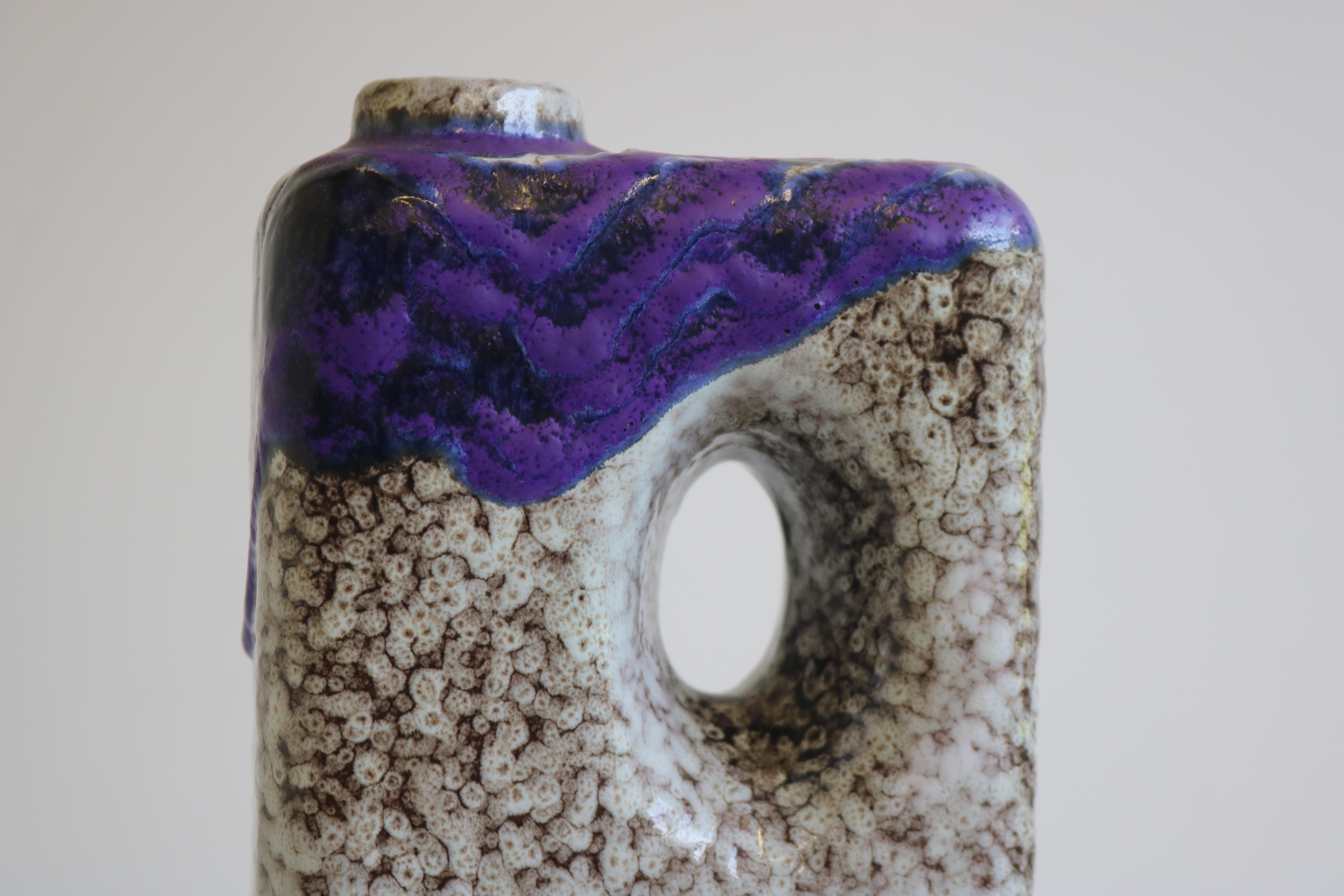 1970s Modernist Fat Lava Purple Black White Ceramic Square Vase by Marei Keramik For Sale 2